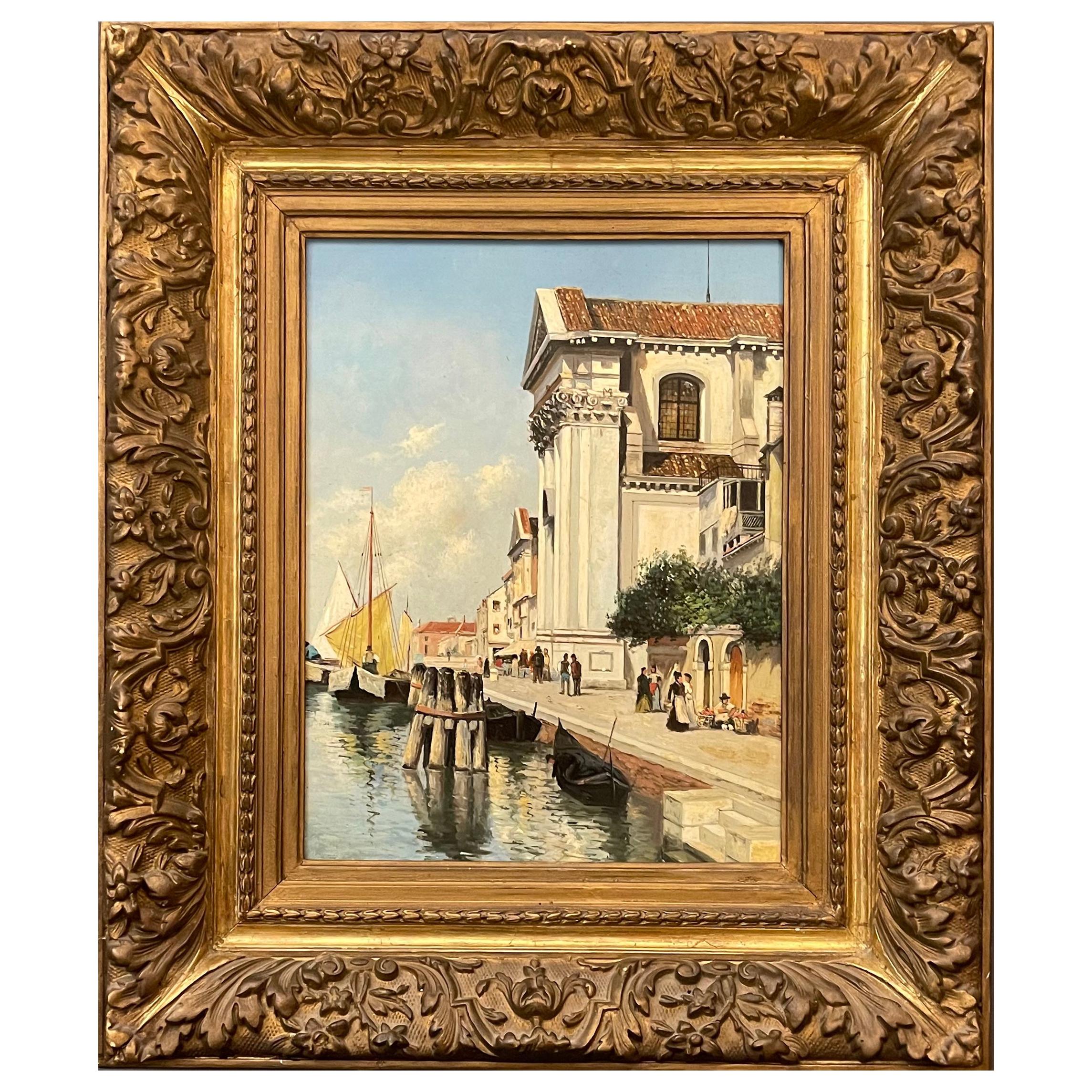 Period Rubens Santoro Style Venice Oil on Panel Picture For Sale