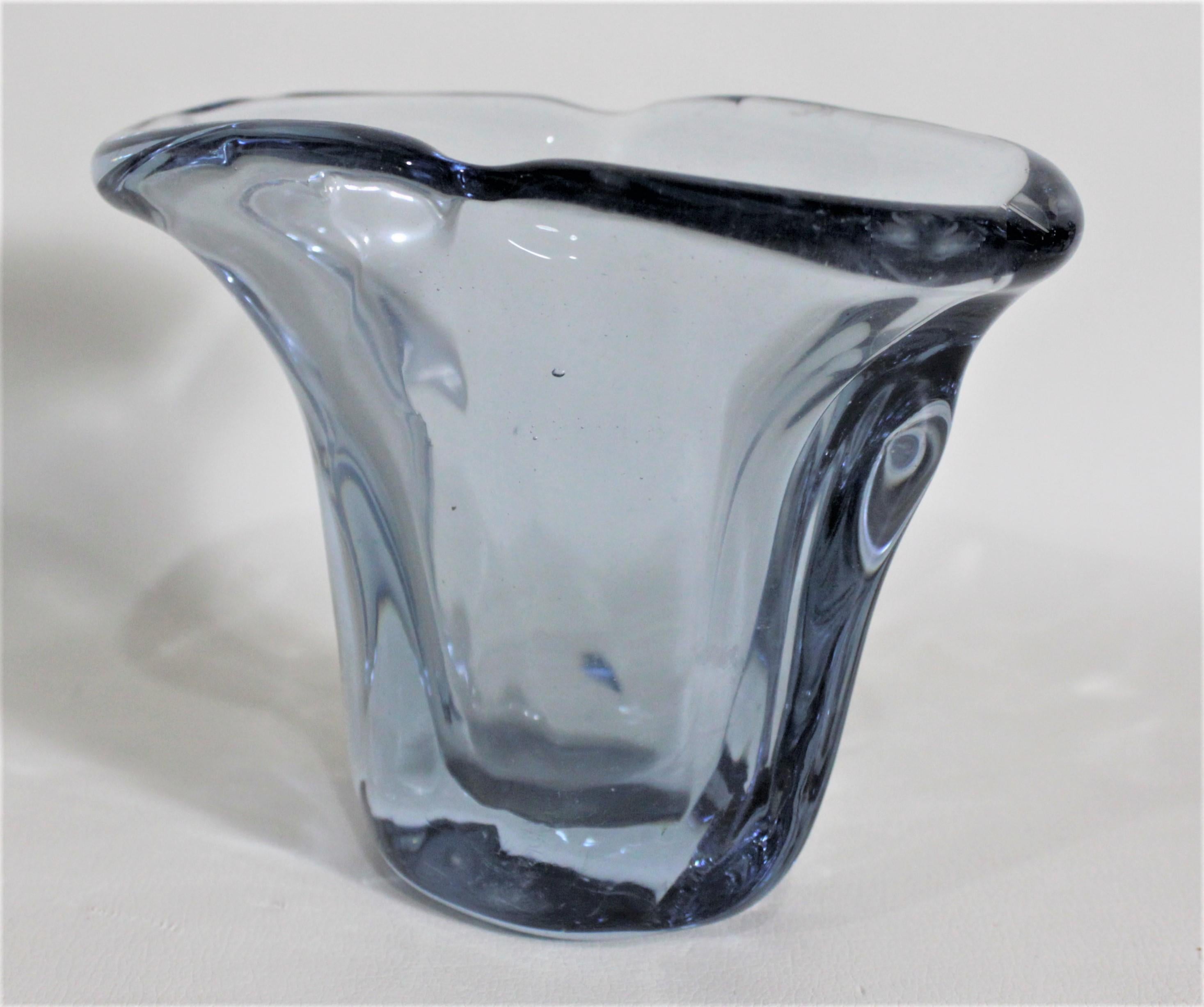 Hand-Crafted Signed Venini Mid-Century Modern Blue Murano Art Glass Vase