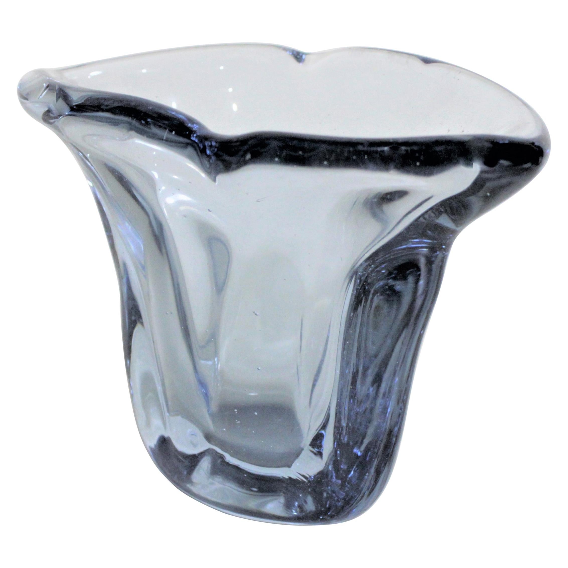 Signed Venini Mid-Century Modern Blue Murano Art Glass Vase