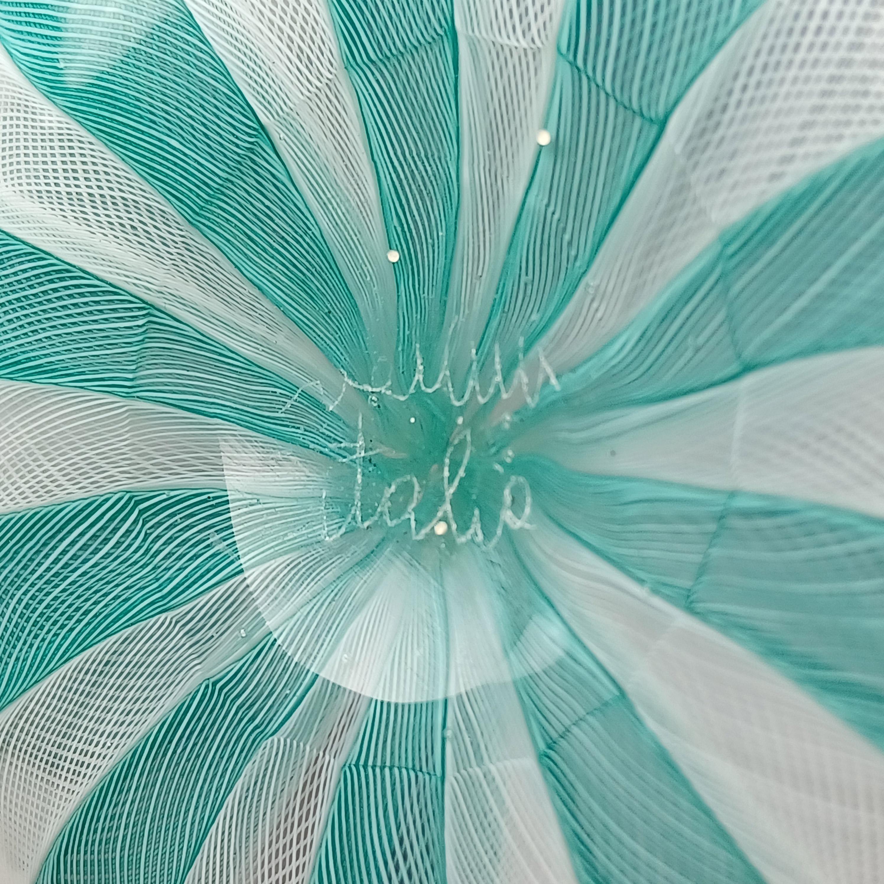 Mid-Century moderno Ciotola Zanfirico in vetro turchese e bianco di Venini Murano firmata da Carlo Scarpa in vendita