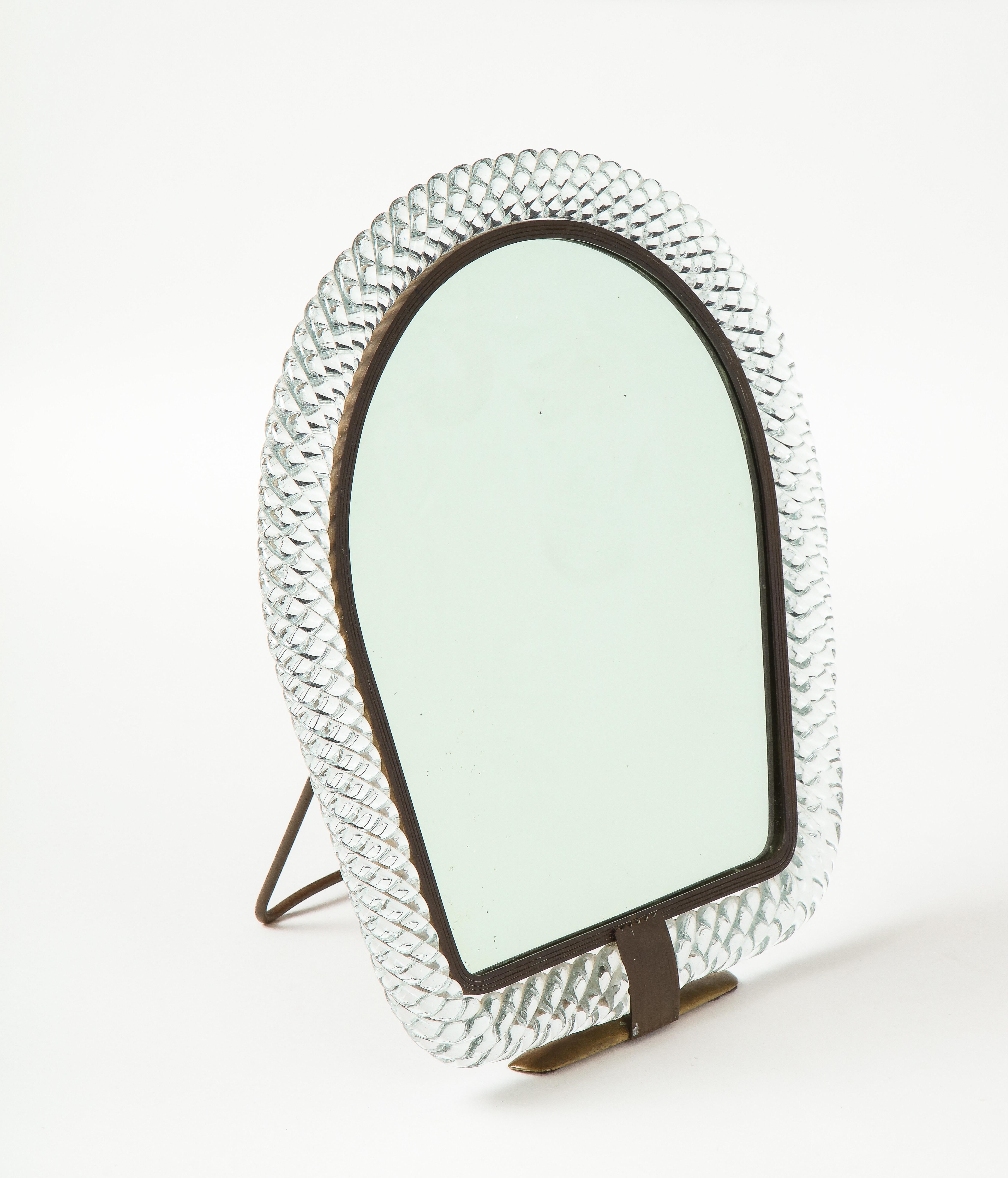 Mid-Century Modern Carlo Scarpa for Venini Treccia Table or Vanity Mirror, Signed, Italy, 1930s