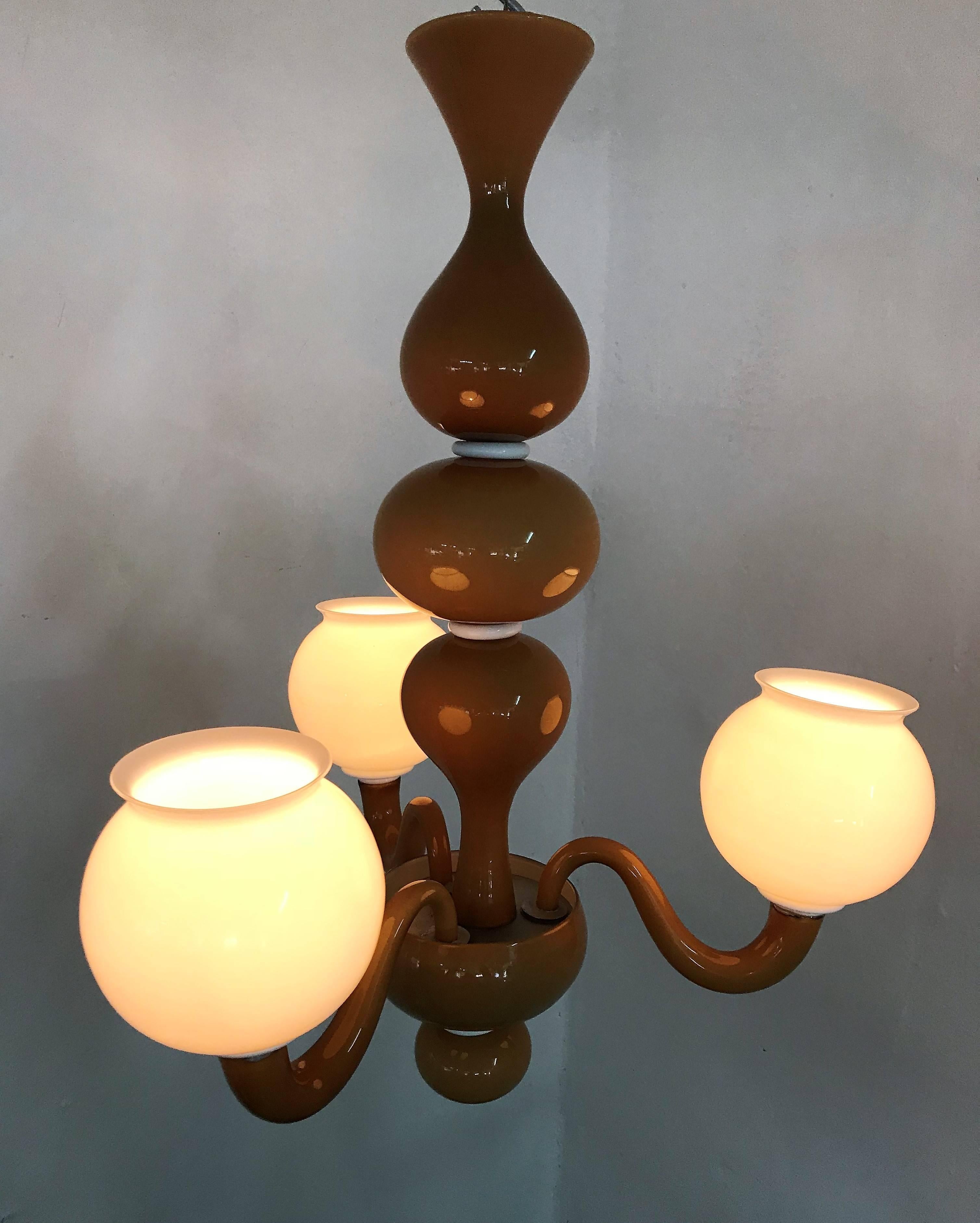 Italian Signed Venini Three-Light Chandelier 