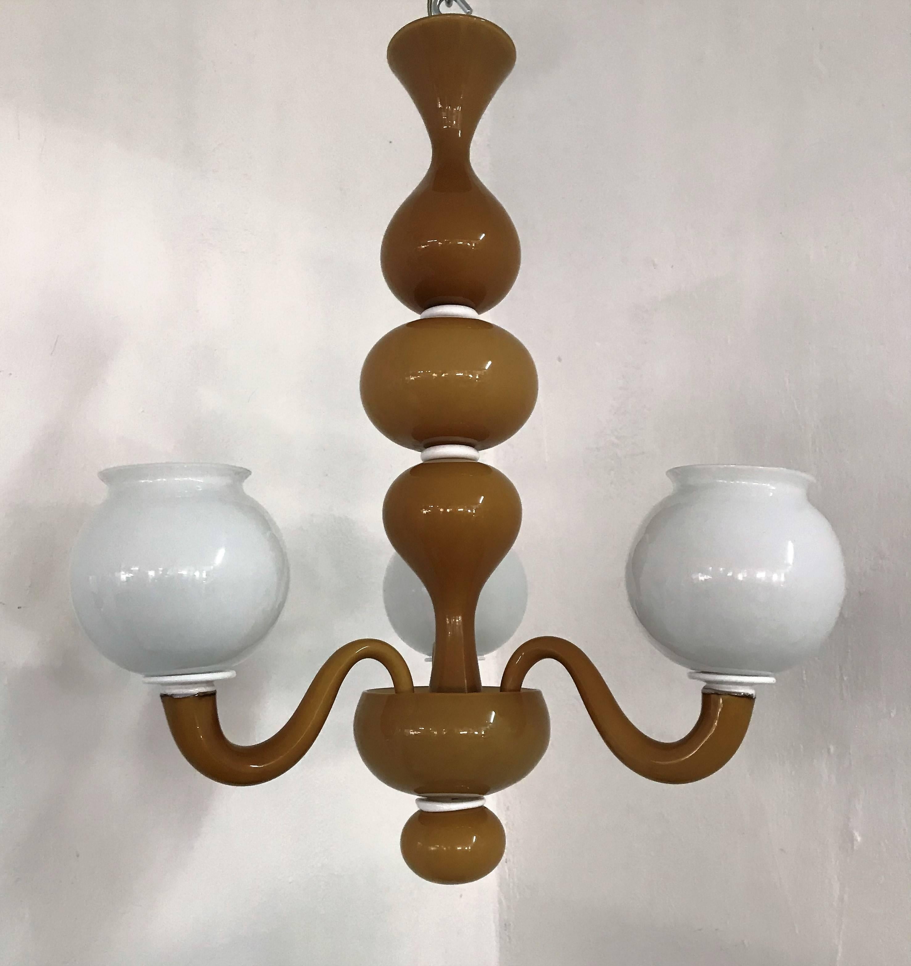 Signed Venini Three-Light Chandelier 