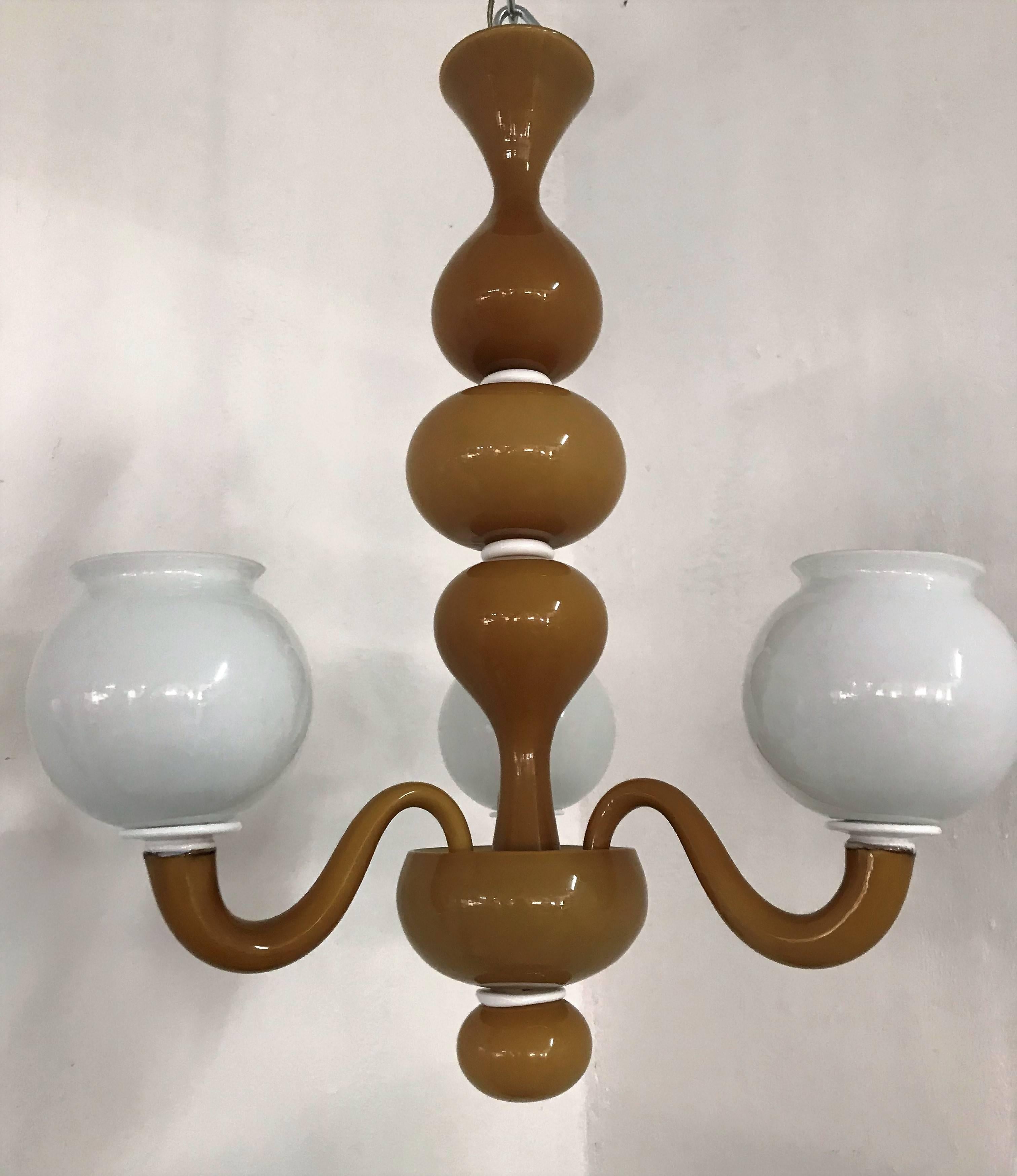 20th Century Signed Venini Three-Light Chandelier 