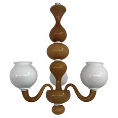 Signed Venini Three-Light Chandelier "Lattimo" Murano Glass, 1940 Model 960/12-3