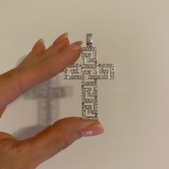 Signed VERSACE 2.10 Carat Diamond Cross Gold Pendant Estate Fine Jewelry