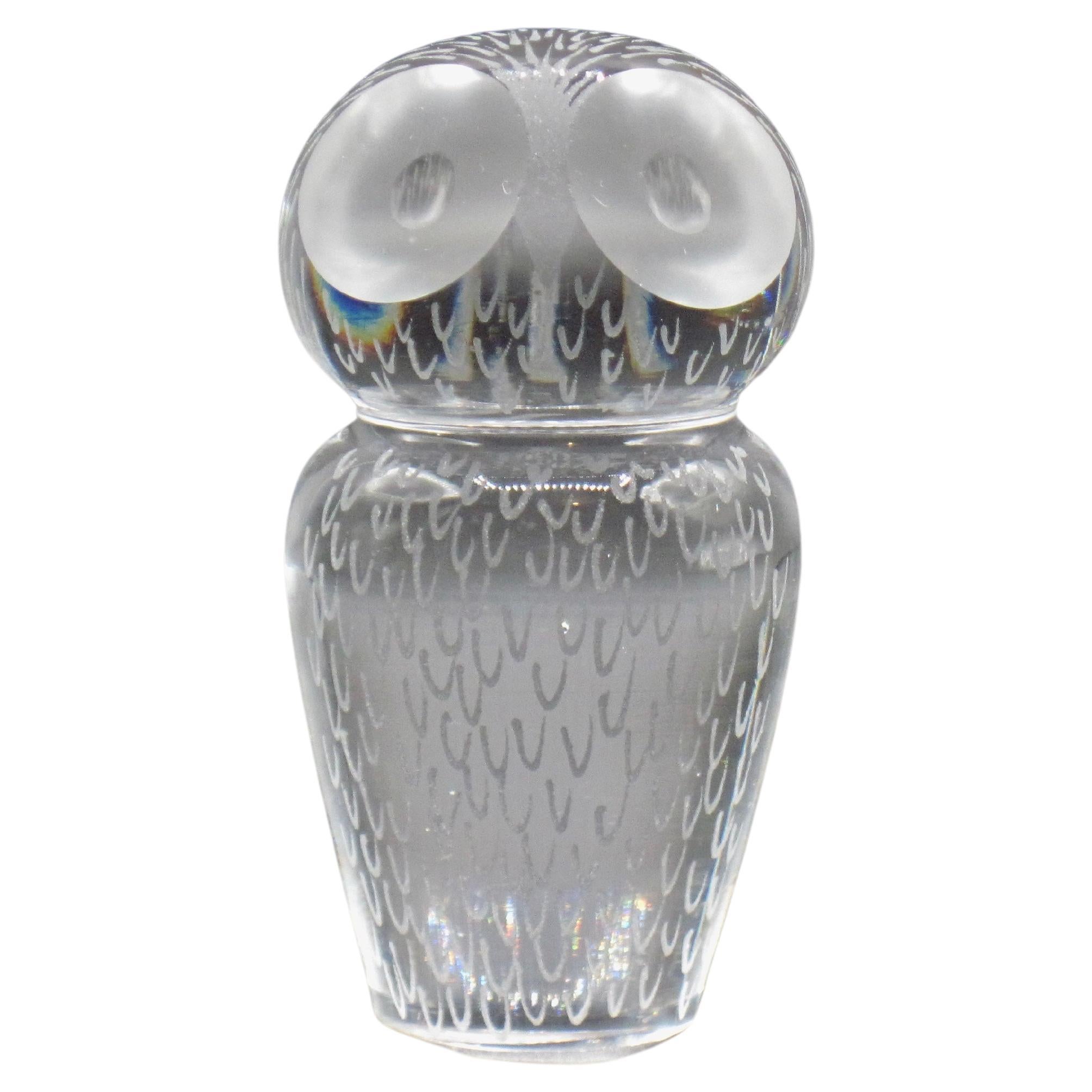 Signed Vicke Linstrand for Kosta Crystal Owl Paperweight For Sale