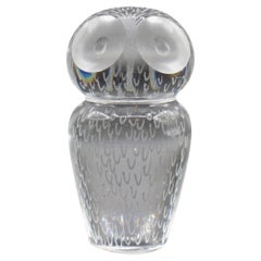 Vintage Signed Vicke Linstrand for Kosta Crystal Owl Paperweight