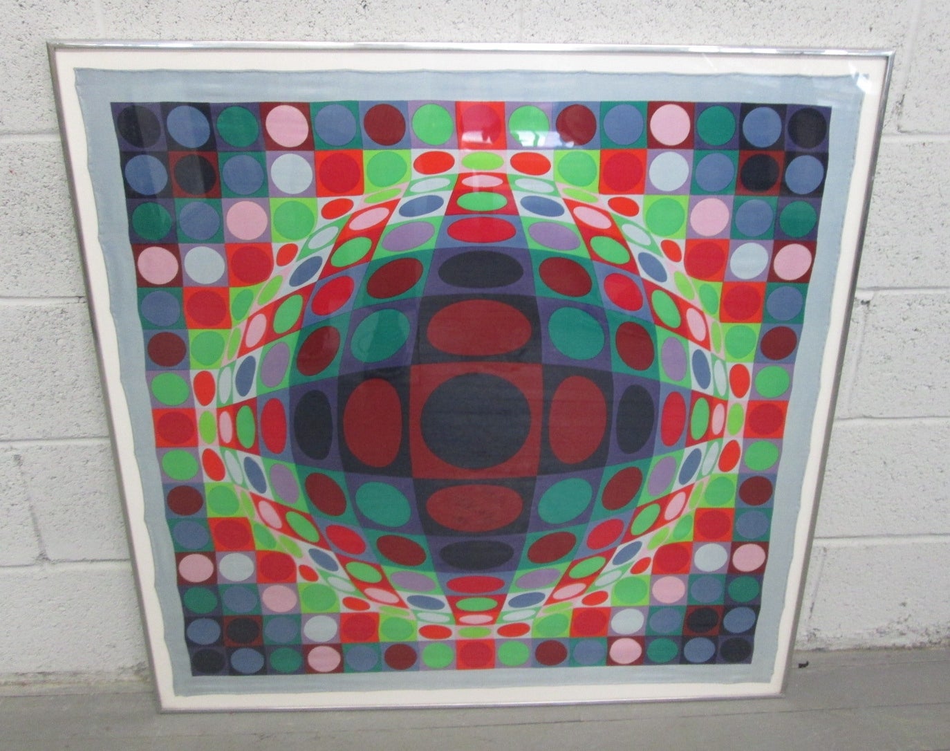 Framed, color screen-print on silk scarf. Untitled. 138/150. Measures: 37