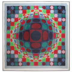 Signé, Victor Vasarely 1969 Op Art Sérigraphie sur foulard de soie