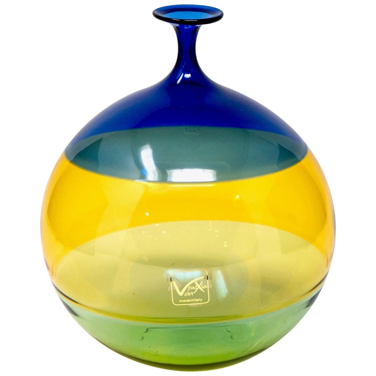 Signed Vinciprova Color Block Murano Glass Vase