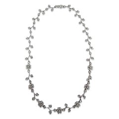 Signed Vintage 18k Diamond Garland Vine Riviera Necklace