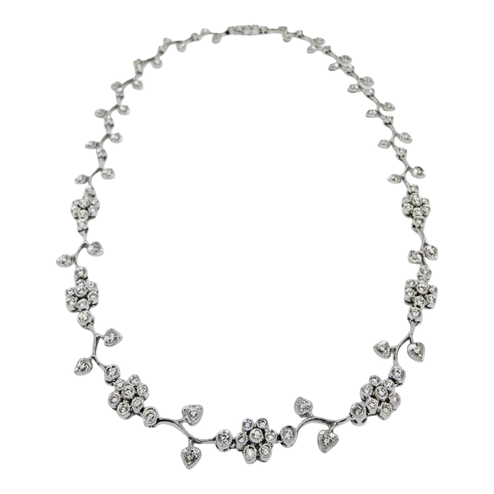 Collana firmata Vintage 18k con diamanti a ghirlanda e vite Riviera