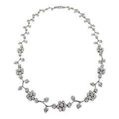 Signed Vintage 18k Diamond Garland Vine Riviera Necklace
