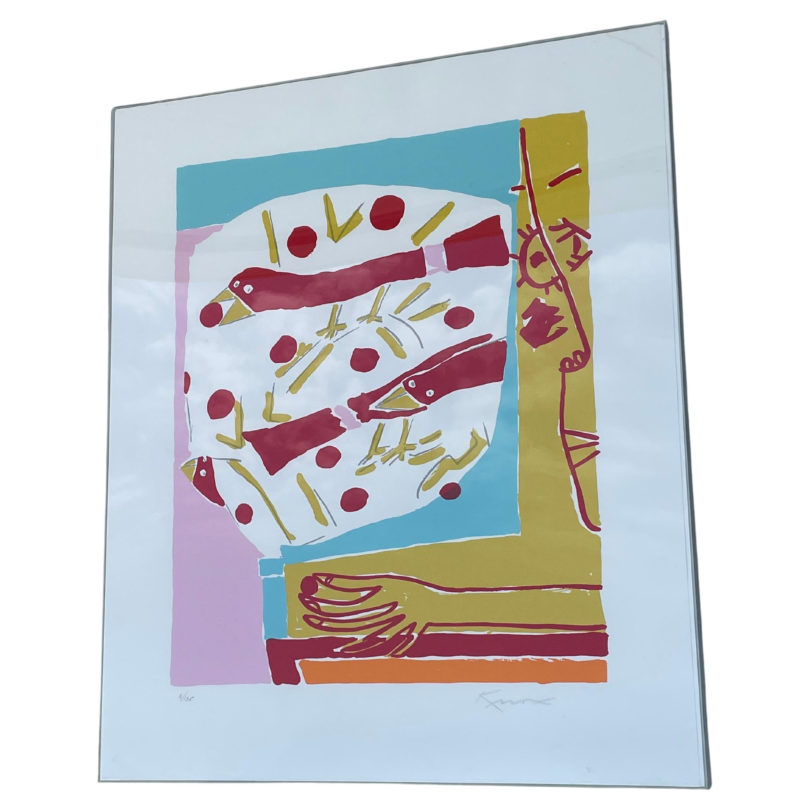 Signed Vintage Abstract Modern Silkscreen Art Print by Knox Martin