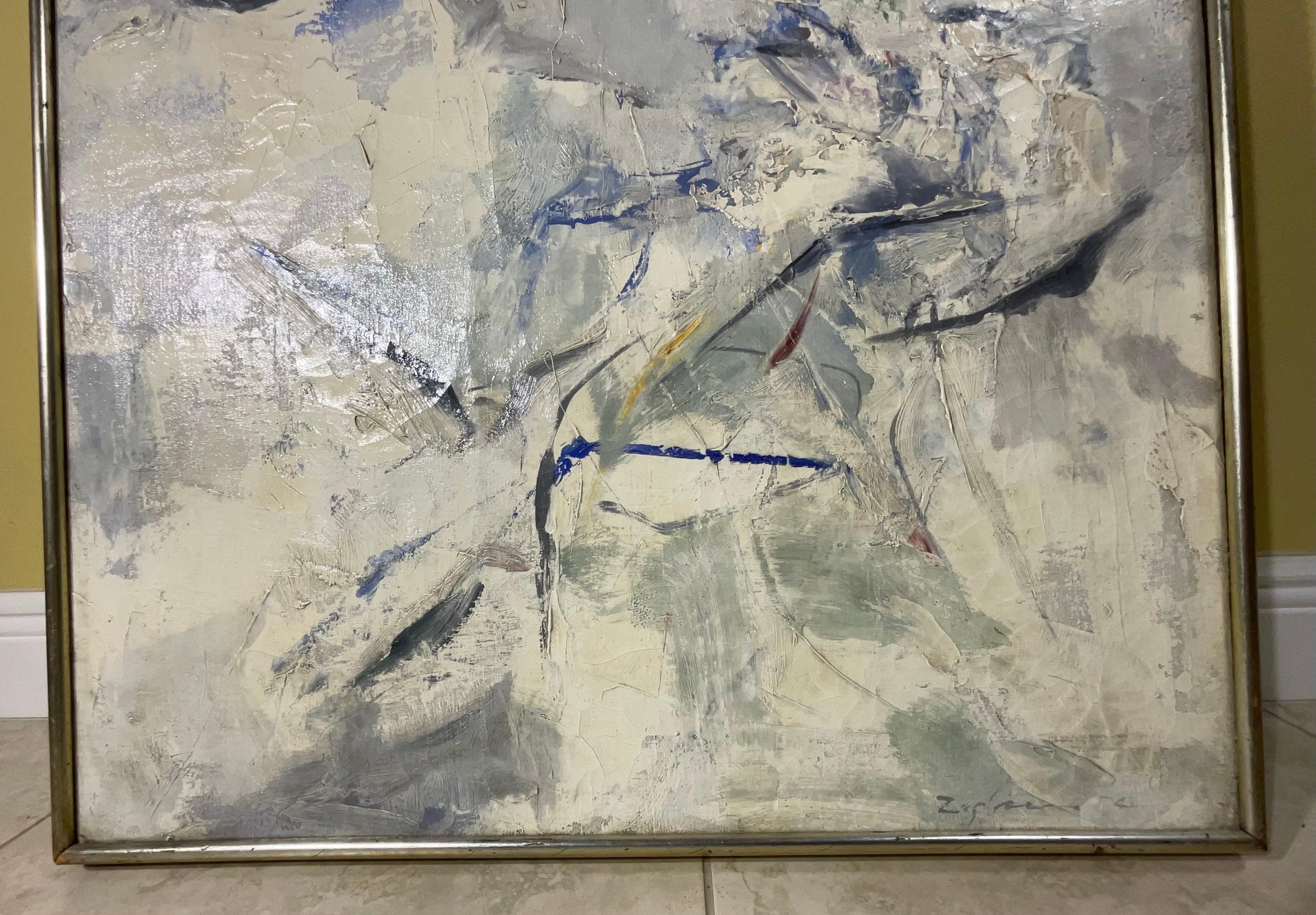 Signiert Vintage Abstraktes Gemälde - Mid-Century Modern Original Art im Angebot 1