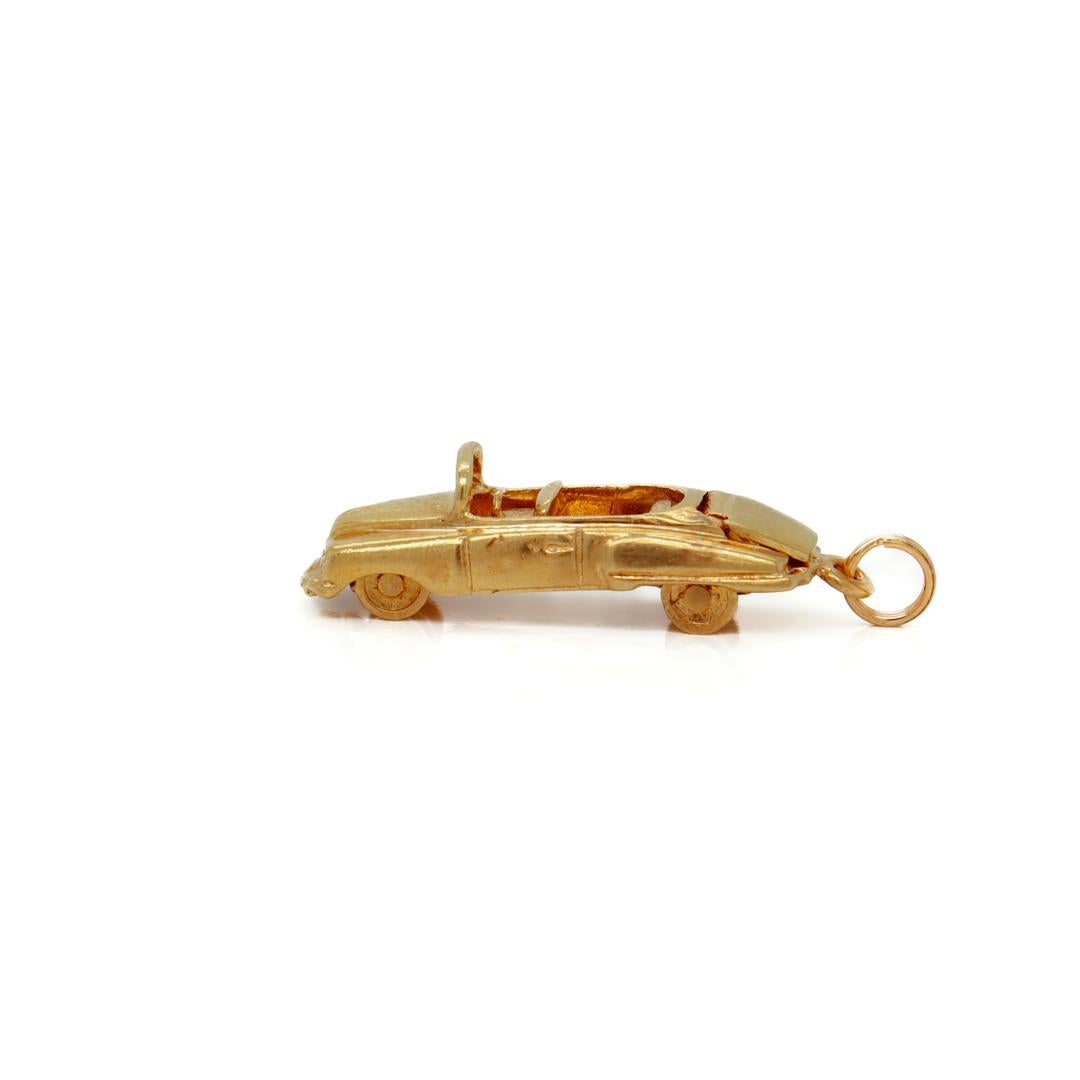 Retro Signed Vintage American 14K Gold Charm of a Convertible Automobile or Car For Sale