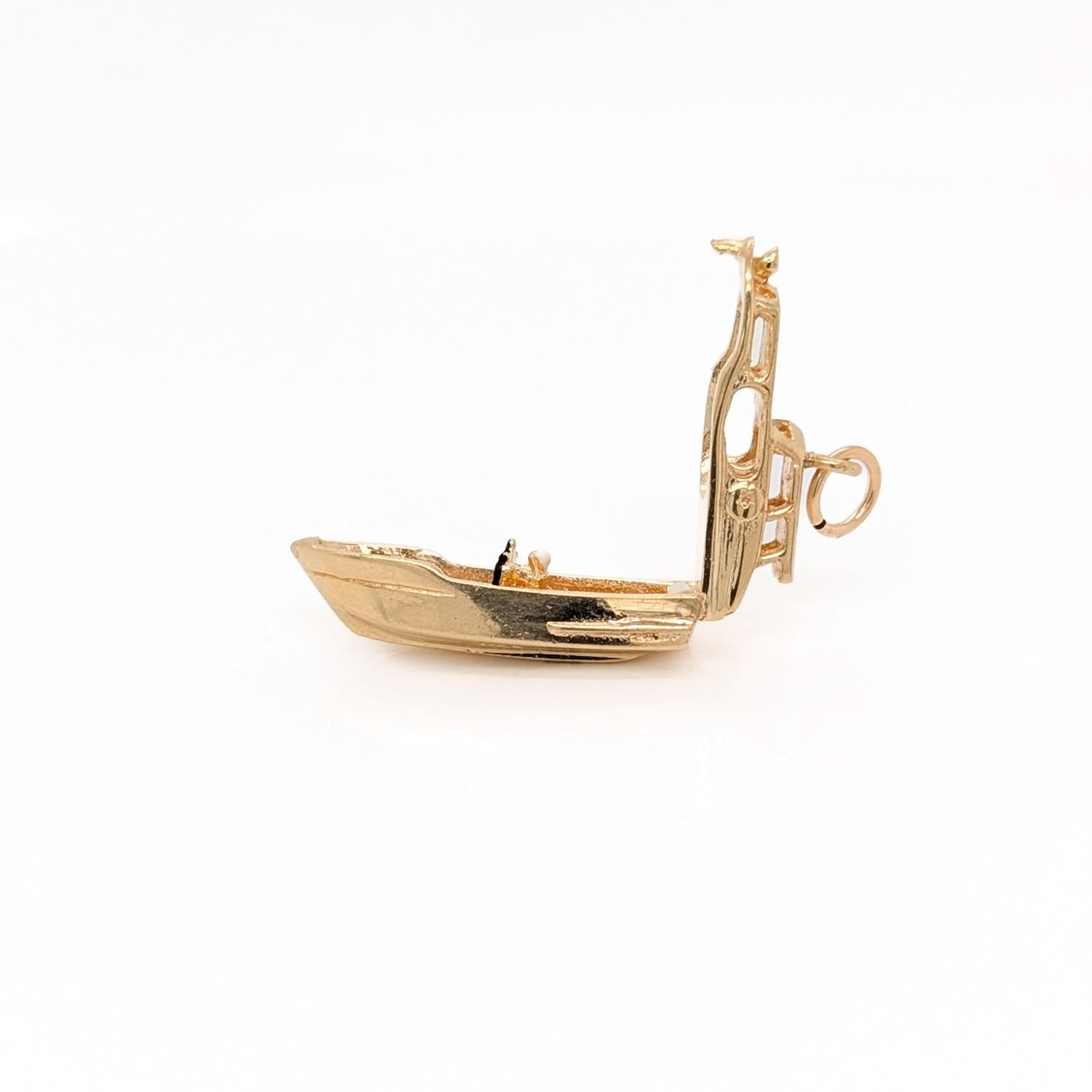 Modern Signed Vintage American 14K Gold Figural Yacht Boat Charm For Sale