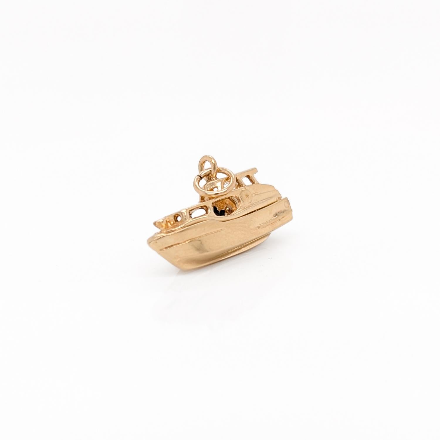 Signed Vintage American 14K Gold Figural Yacht Boat Charm For Sale 1