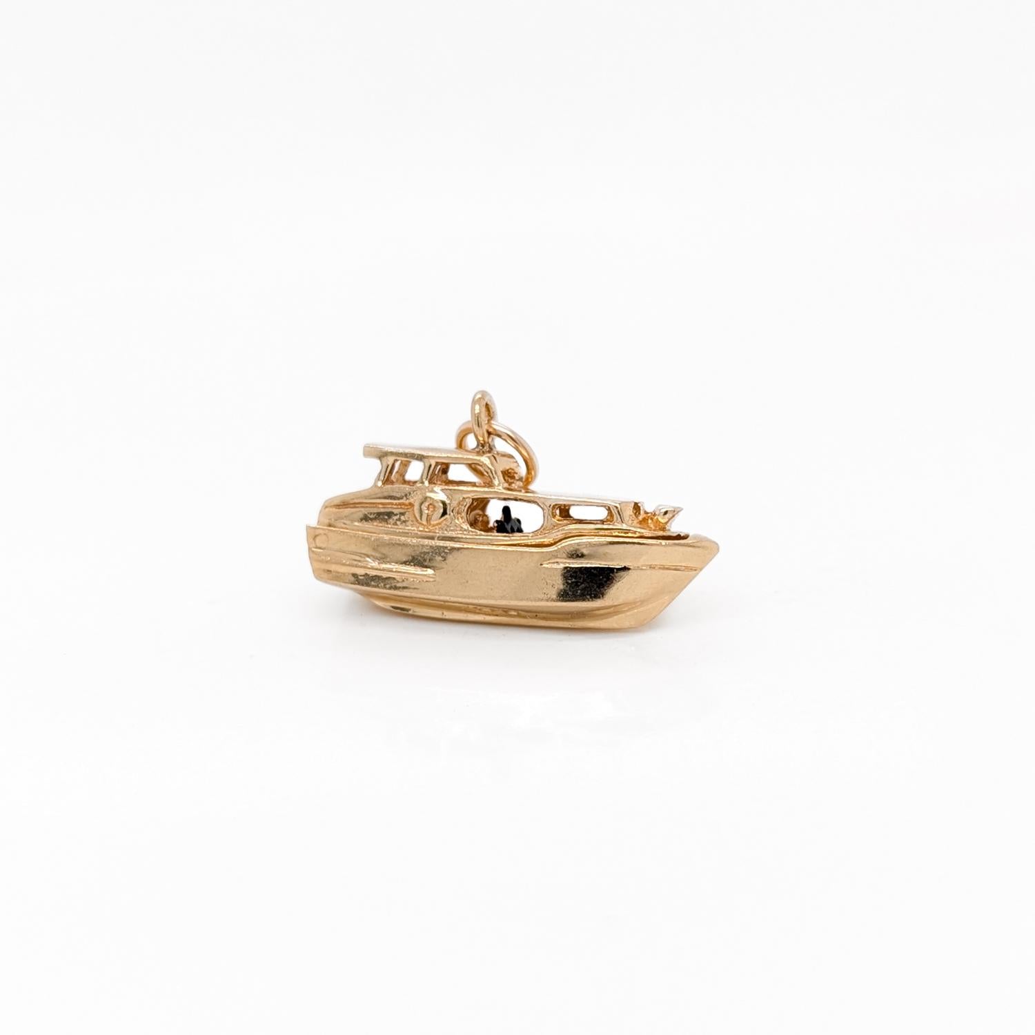 Signed Vintage American 14K Gold Figural Yacht Boat Charm For Sale 3