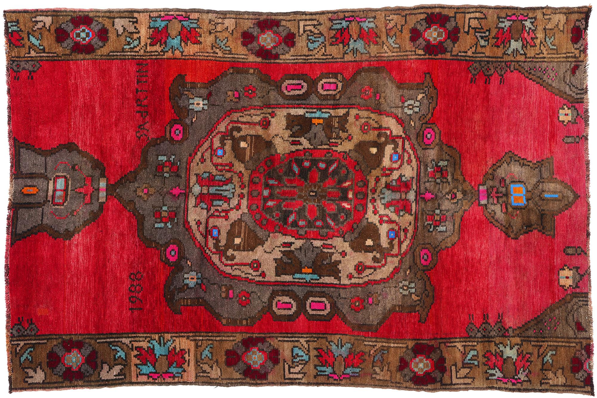 Signiert Vintage Brown und Rot Türkisch Kars Oushak Teppich im Angebot 4