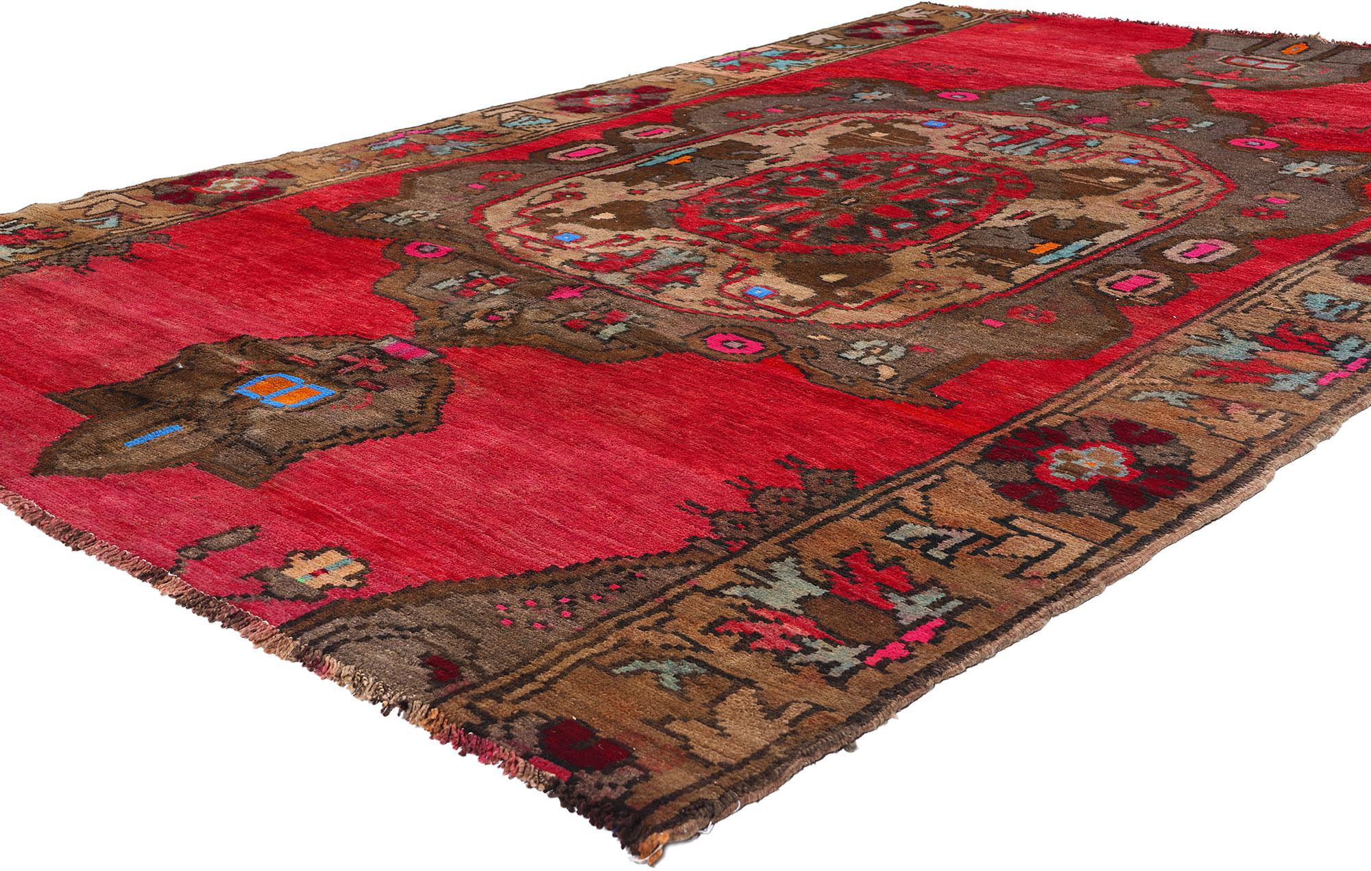 Signiert Vintage Brown und Rot Türkisch Kars Oushak Teppich (Handgeknüpft) im Angebot