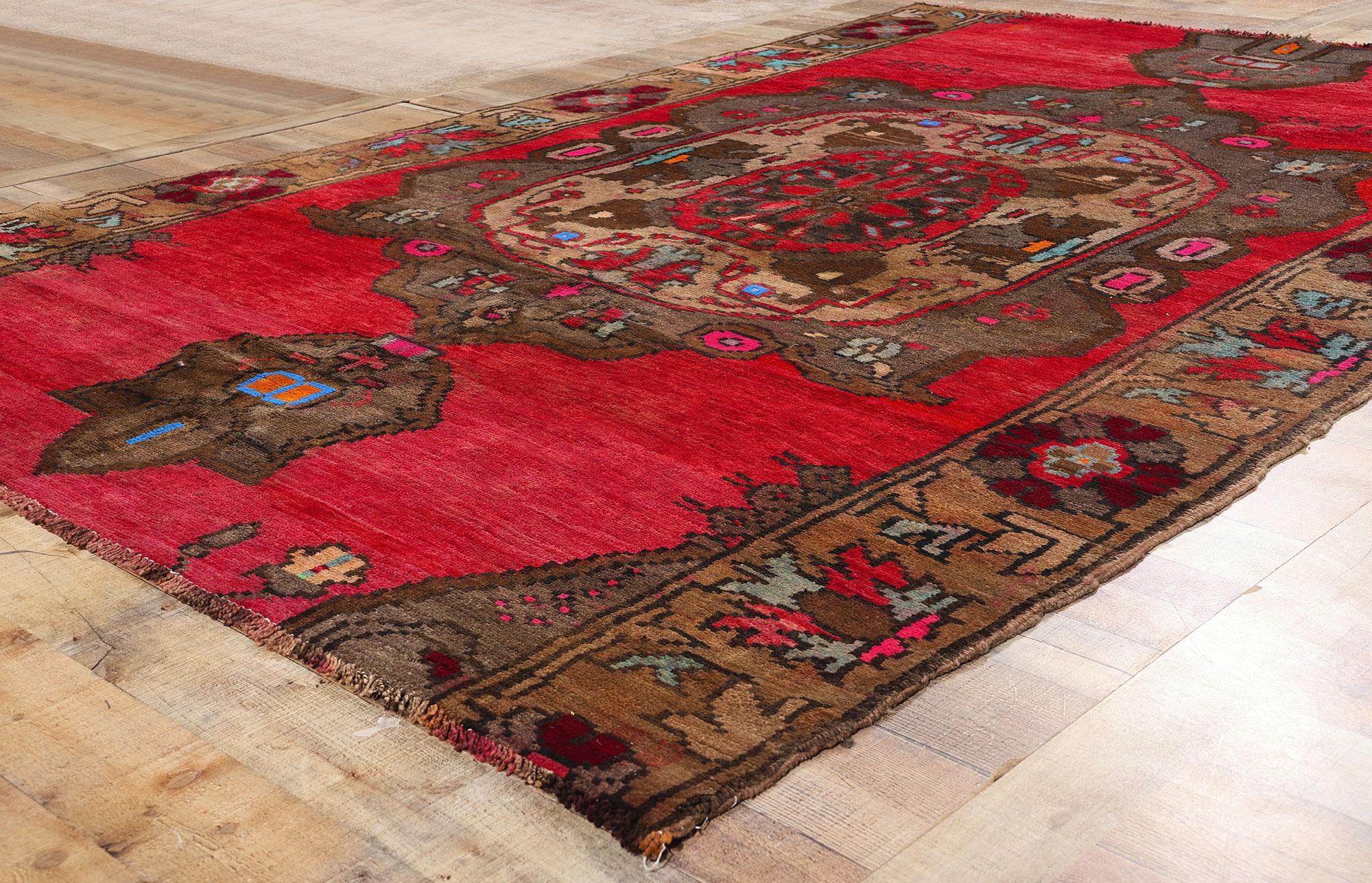 Signiert Vintage Brown und Rot Türkisch Kars Oushak Teppich (Wolle) im Angebot