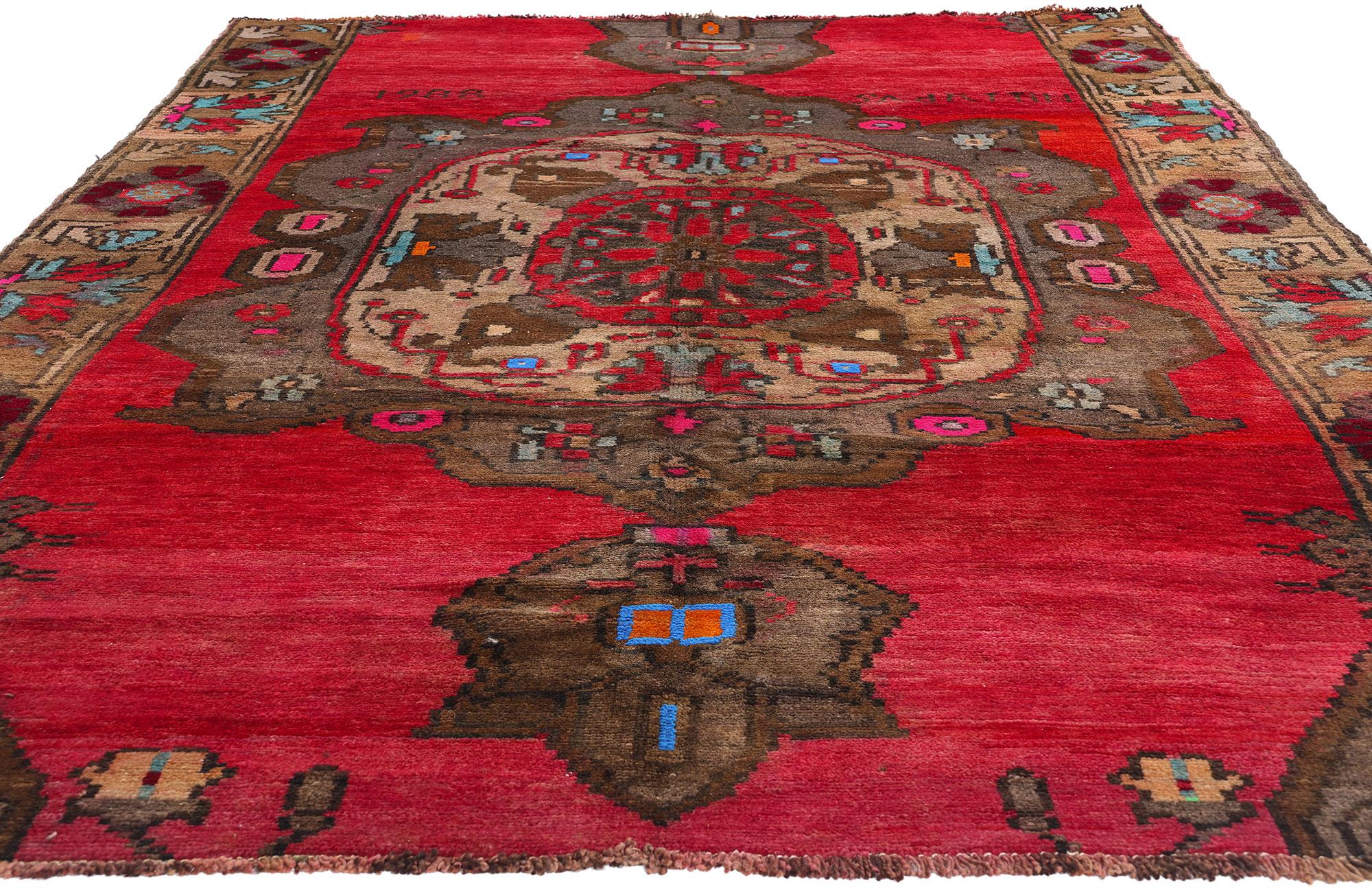 Signiert Vintage Brown und Rot Türkisch Kars Oushak Teppich im Angebot 1