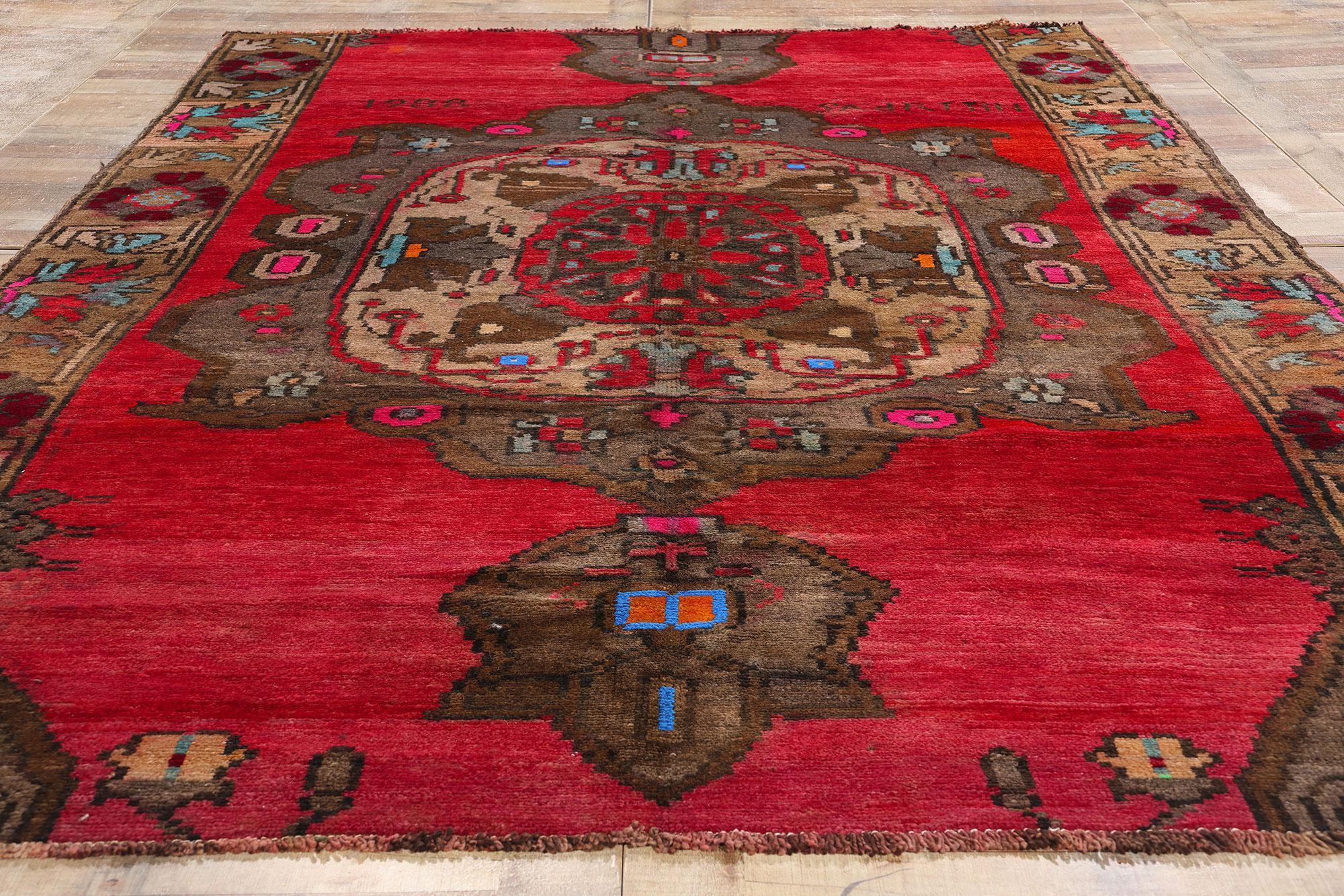 Signiert Vintage Brown und Rot Türkisch Kars Oushak Teppich im Angebot 2