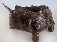 Firmato Vintage Brutalist Ceramic Studio Pottery Footed Bowl Catchall