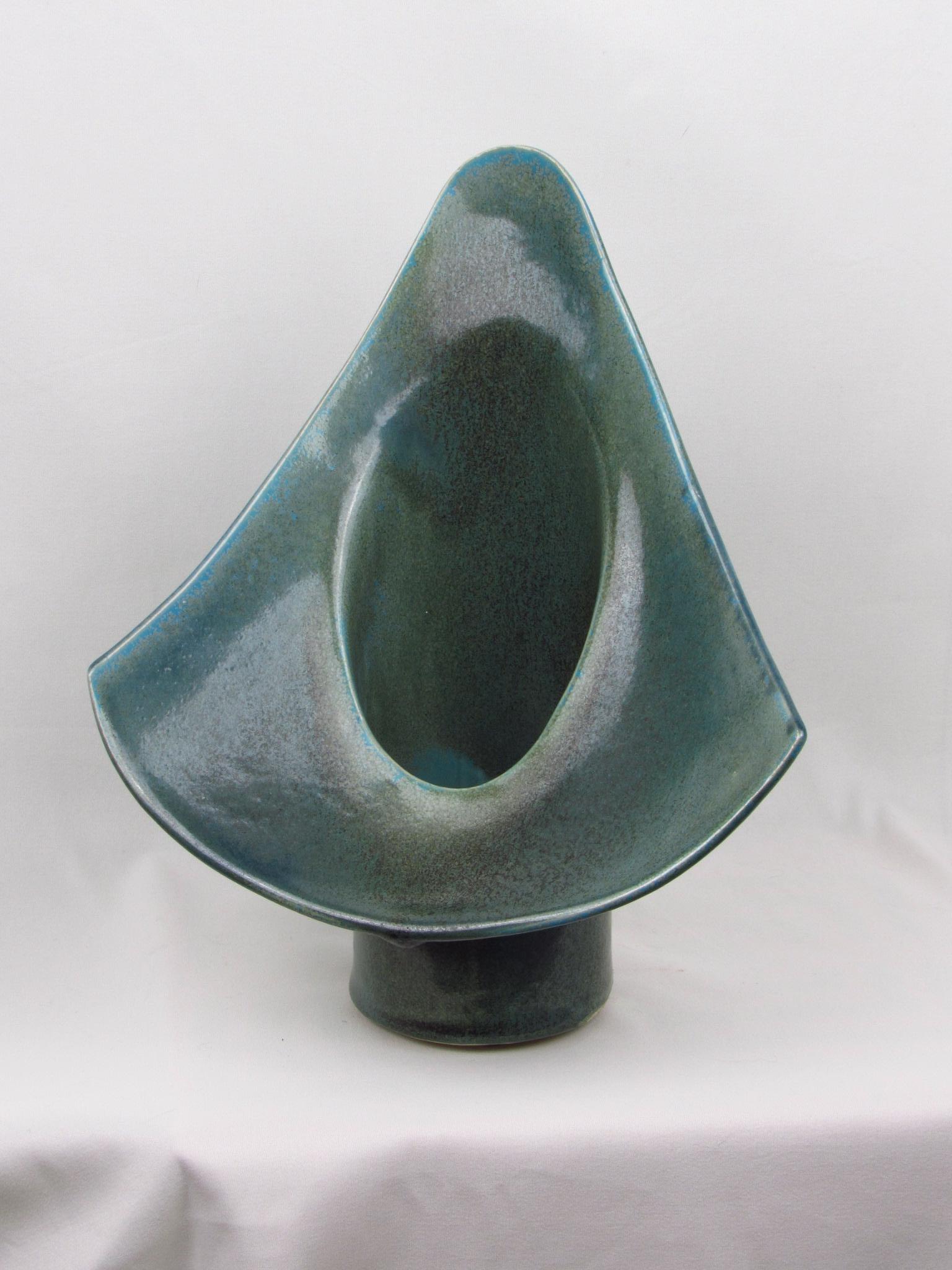 European Signed winged ceramic vessel, brutalist and mid-century modern For Sale