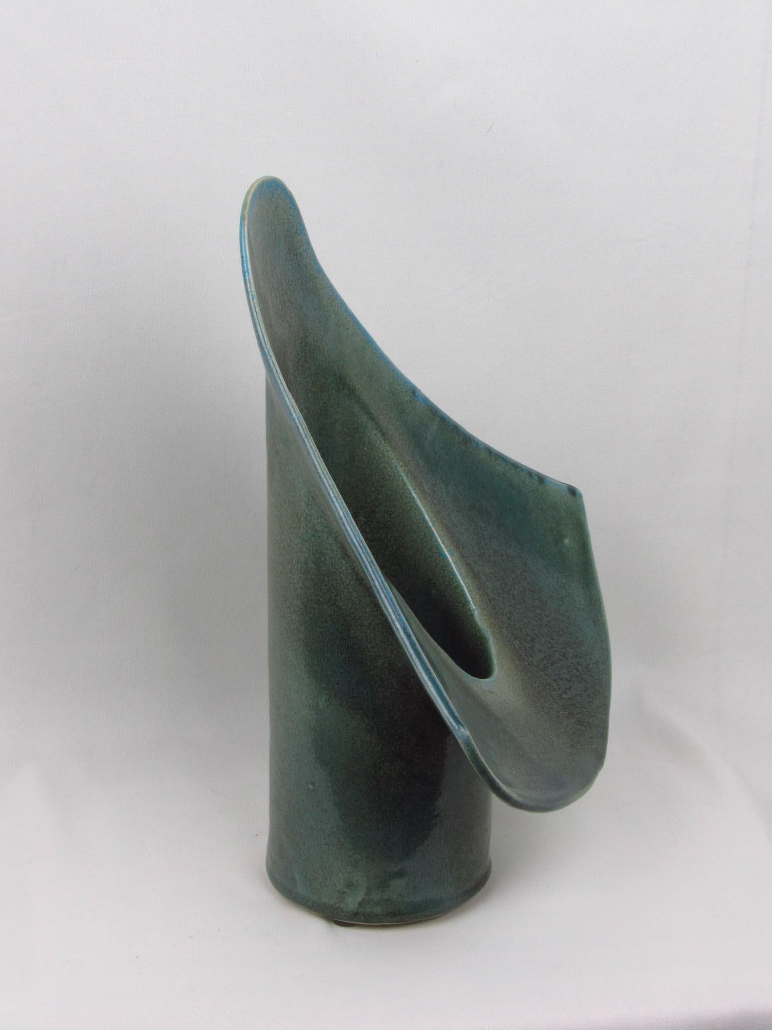 20th Century Signed winged ceramic vessel, brutalist and mid-century modern For Sale