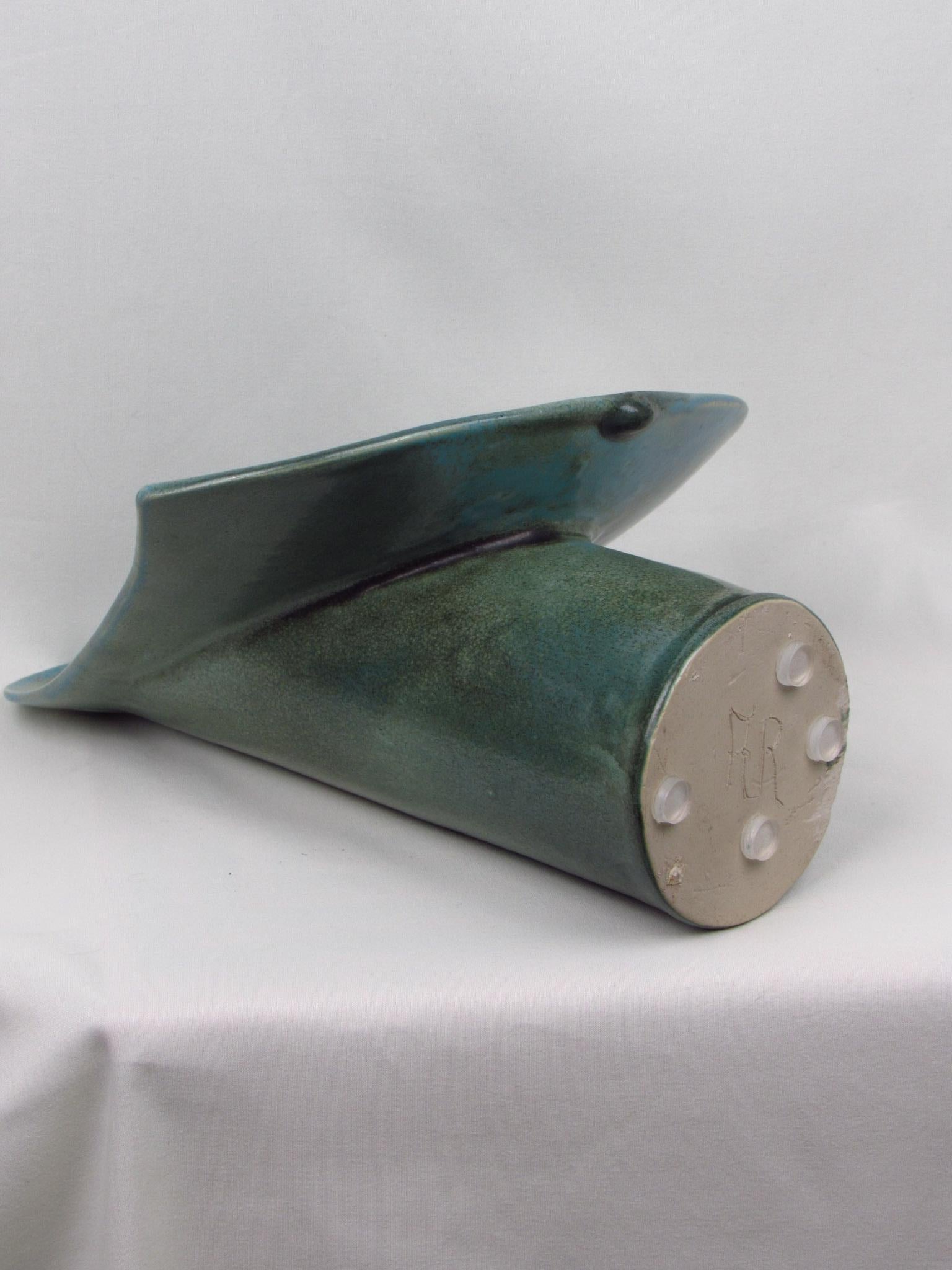 Signed winged ceramic vessel, brutalist and mid-century modern For Sale 1