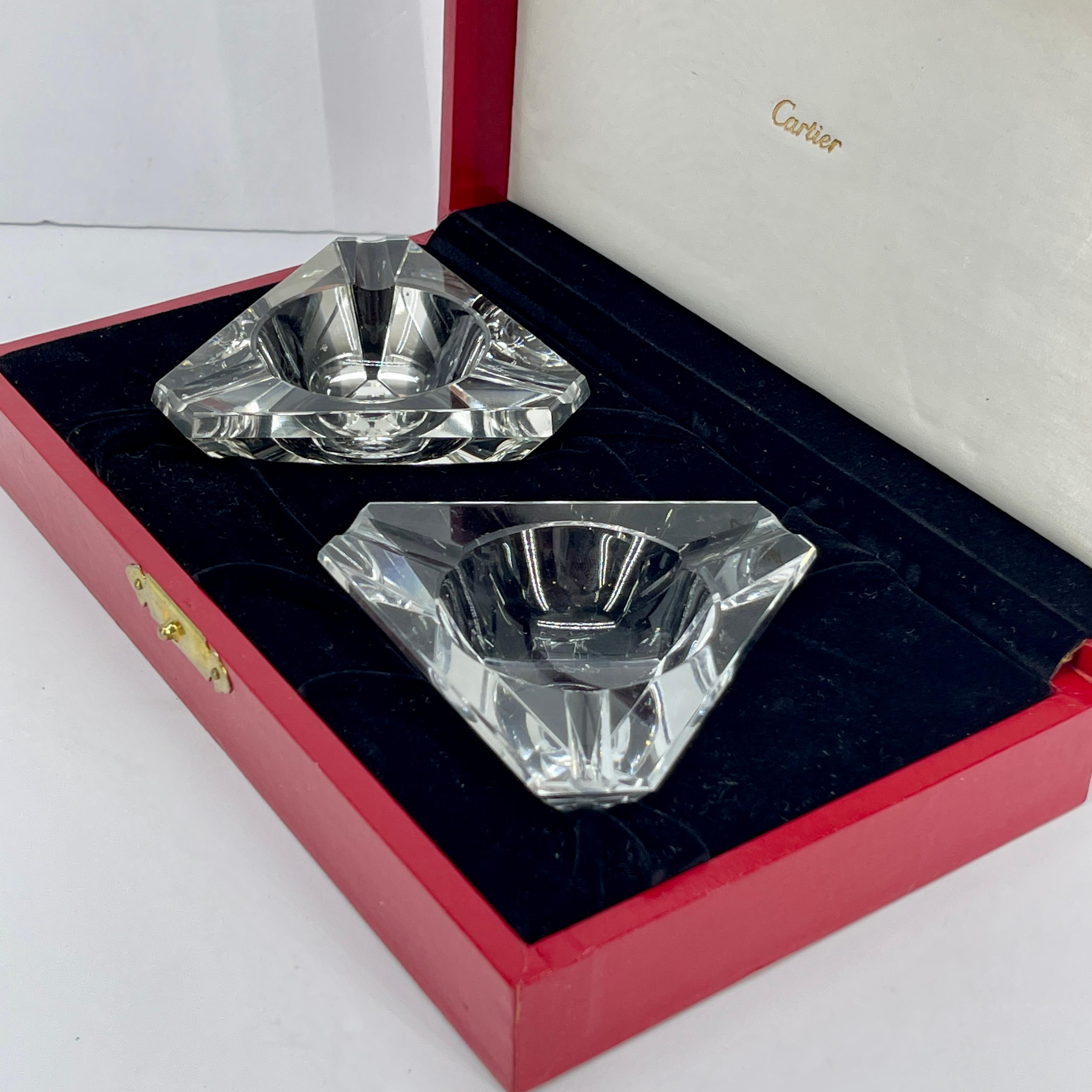 Signed Vintage Cartier Crystal Personal Ashtray Set, circa 1980's 3