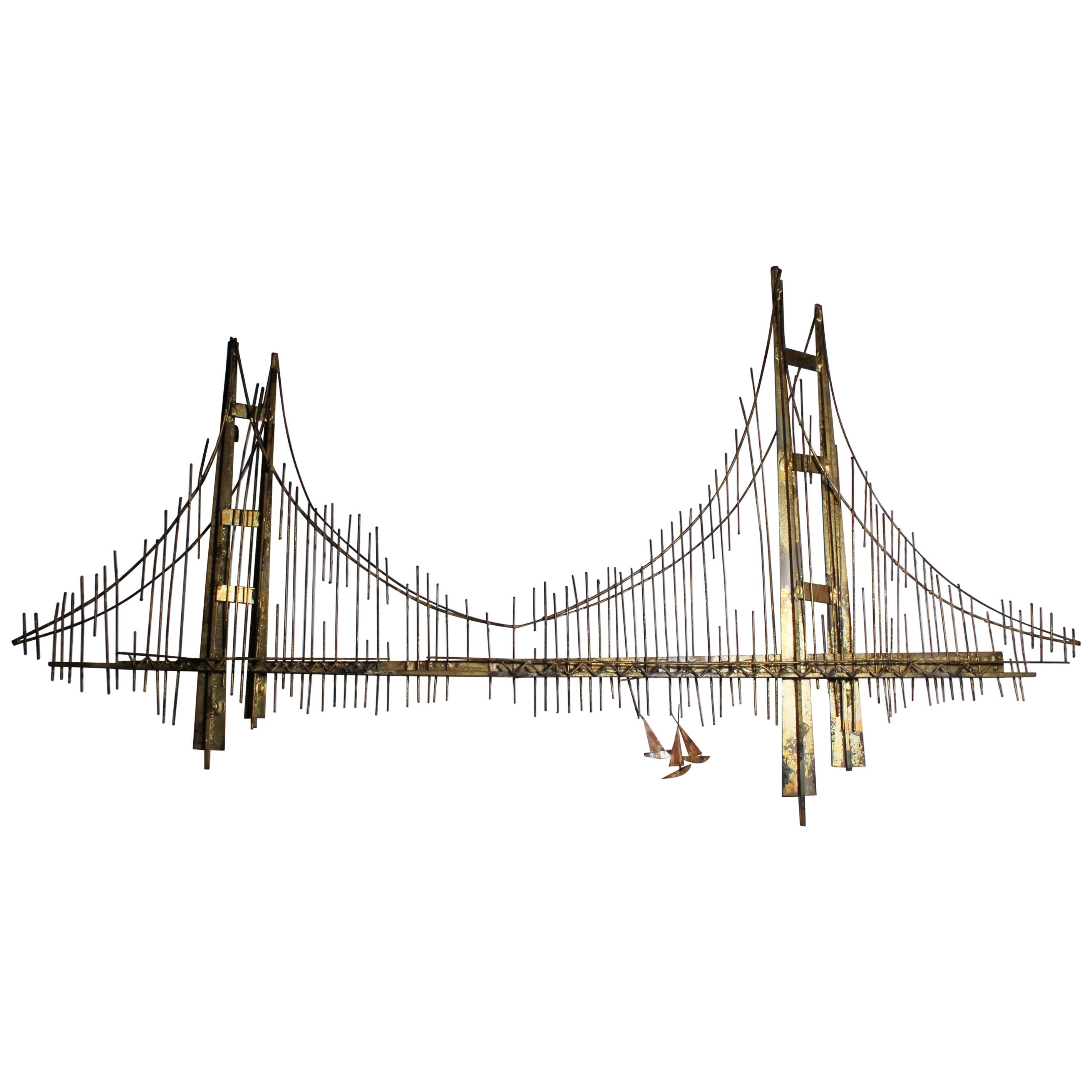 Signed Vintage Curtis Jere Golden Gate Bridge Wall Sculpture