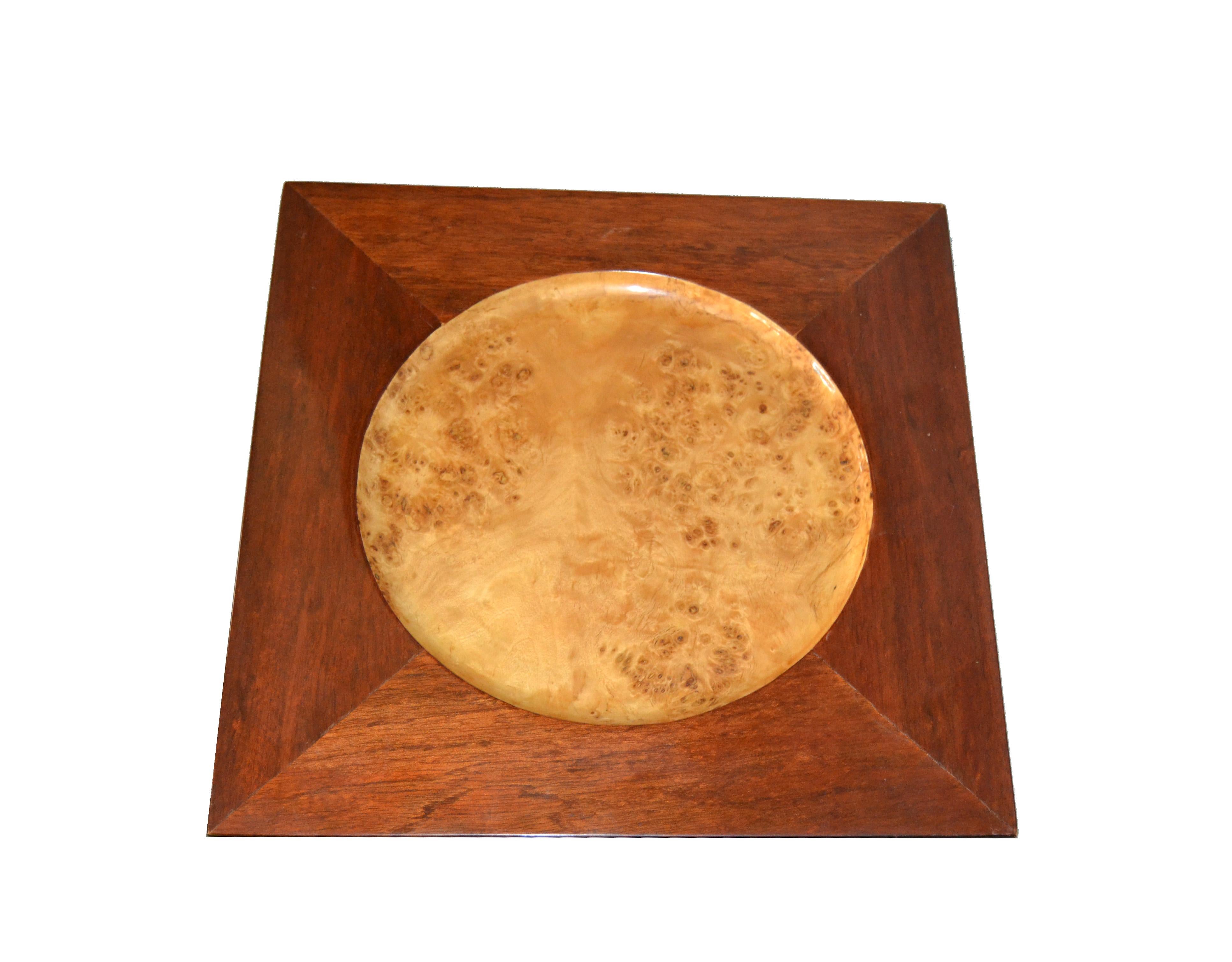 Centro de Mesa Decorativo Vintage Firmado de Madera Burl sobre Caoba Estadounidense