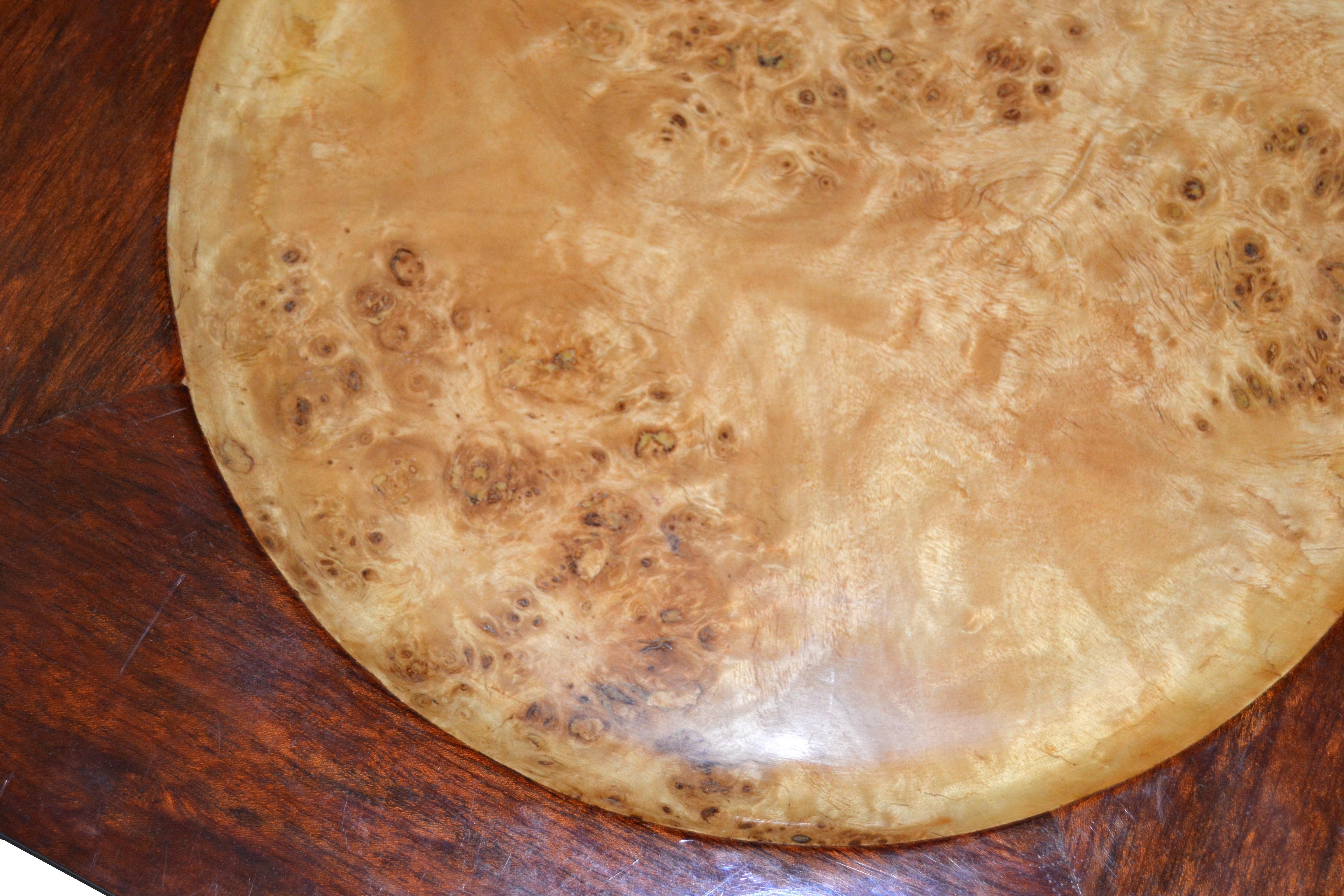 20th Century Signed Vintage Decorative Burl Wood over Mahogany Plate Centerpiece  For Sale