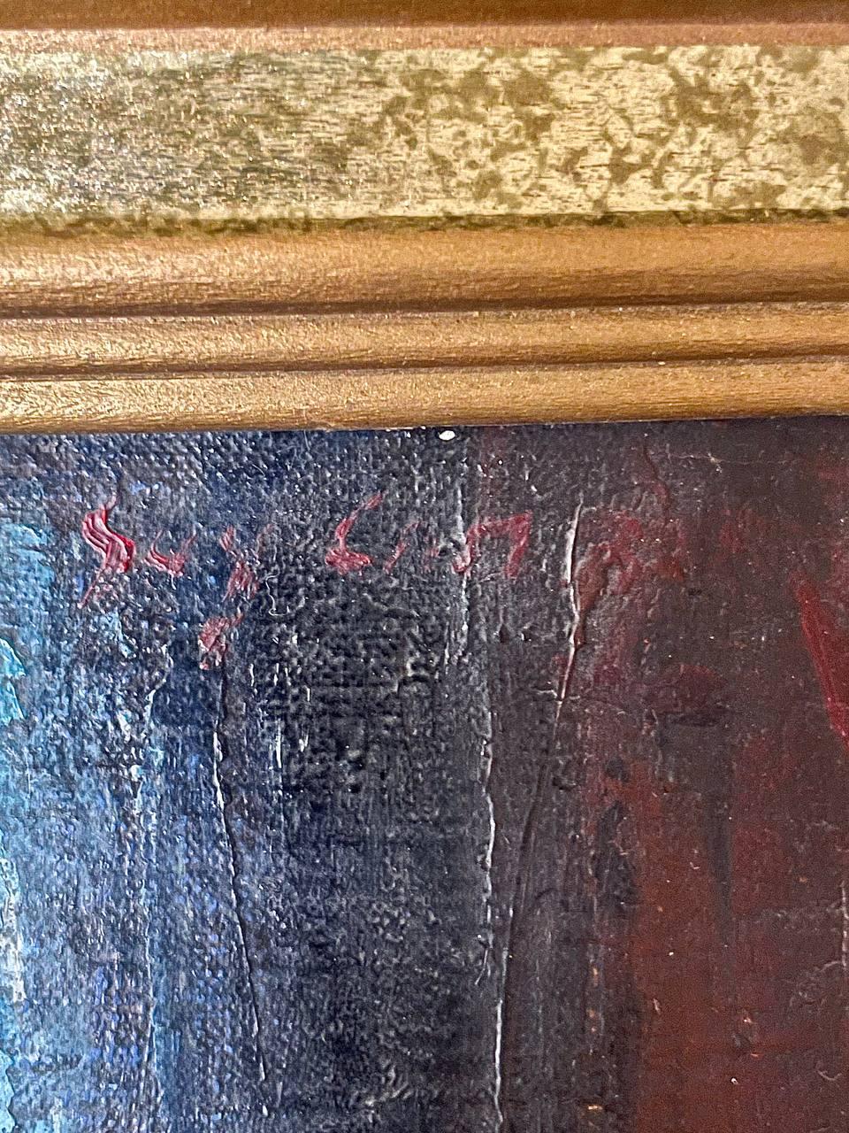 Signierte Vintage European Expressionist Madonna & Child Ölgemälde im Angebot 3