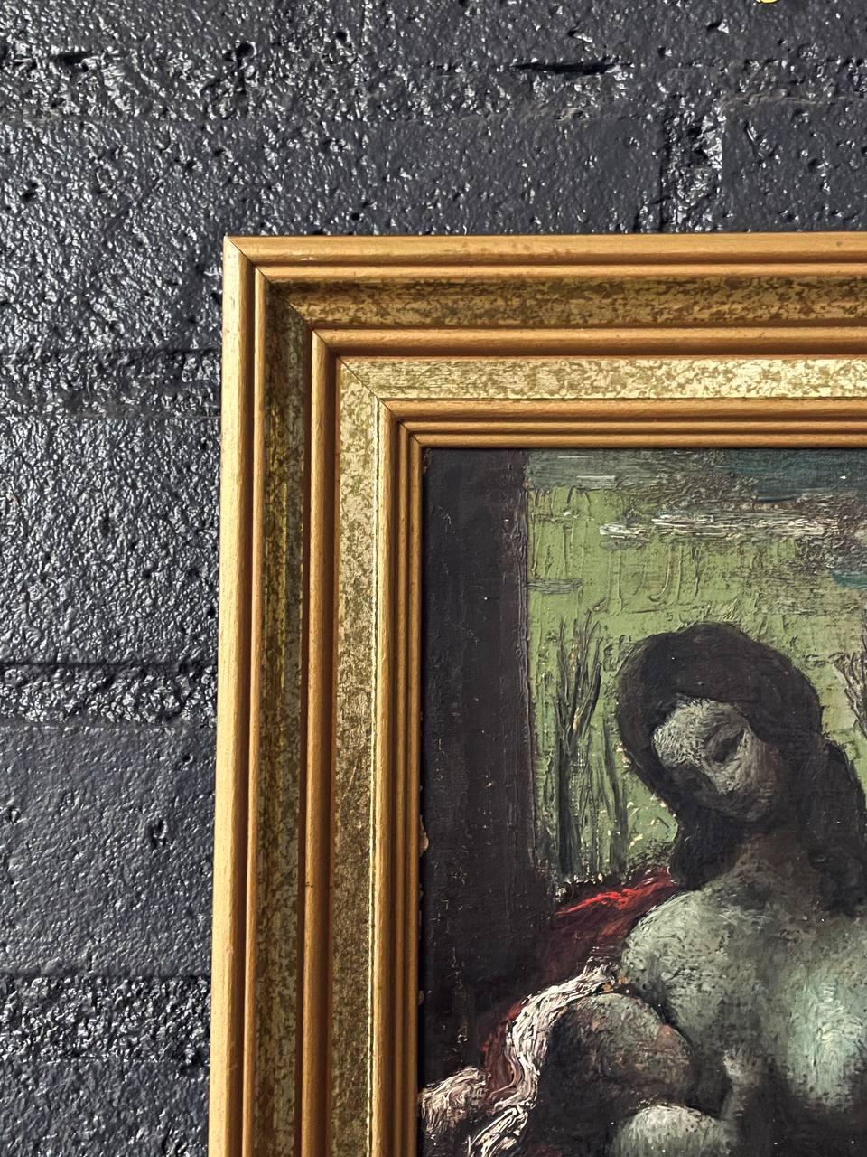 Signierte Vintage European Expressionist Madonna & Child Ölgemälde im Zustand „Gut“ im Angebot in Los Angeles, CA