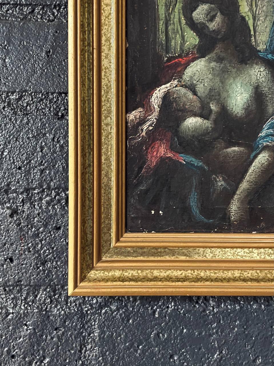 Signierte Vintage European Expressionist Madonna & Child Ölgemälde (Mitte des 20. Jahrhunderts) im Angebot