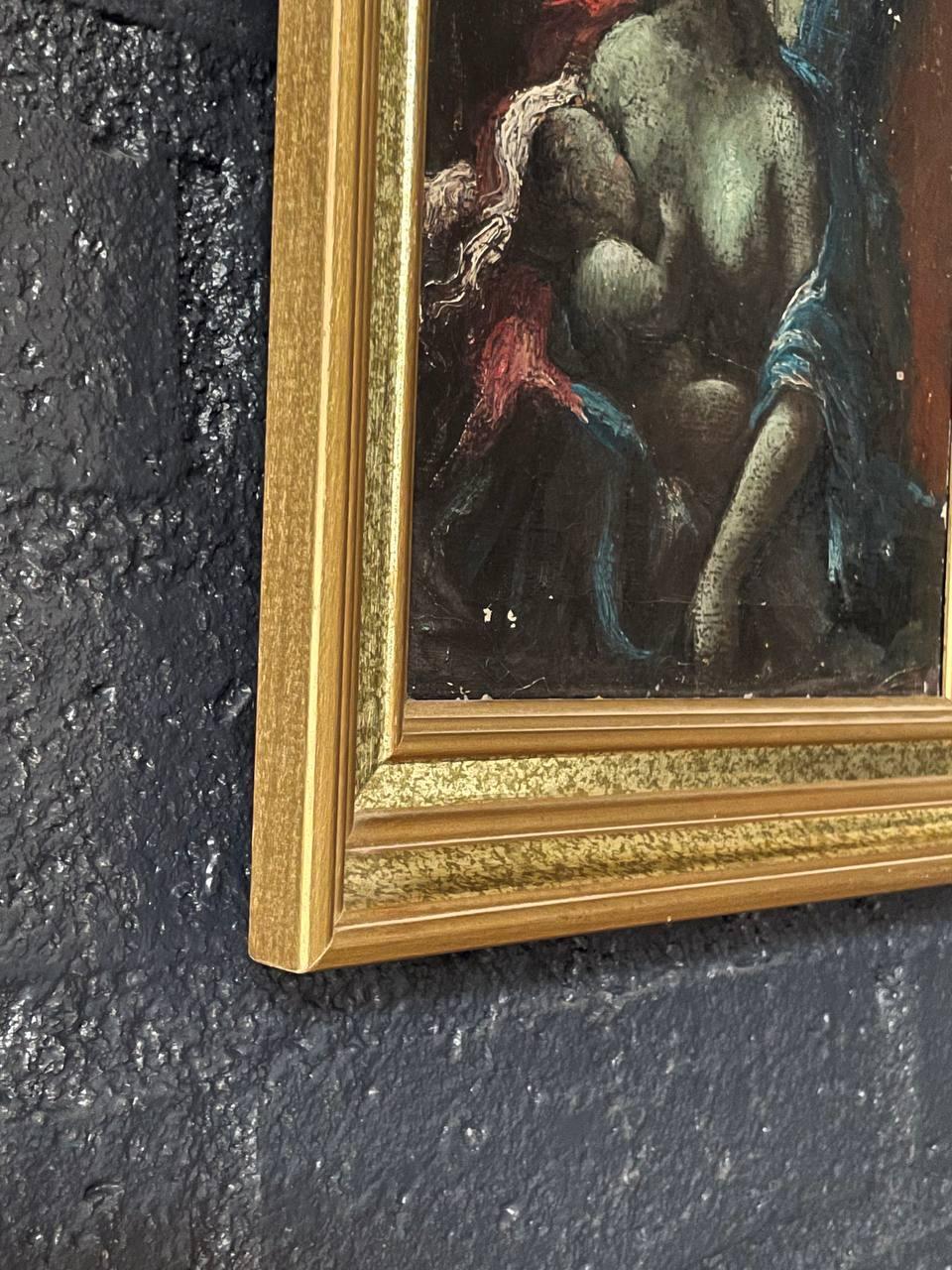 Signierte Vintage European Expressionist Madonna & Child Ölgemälde (Leinwand) im Angebot