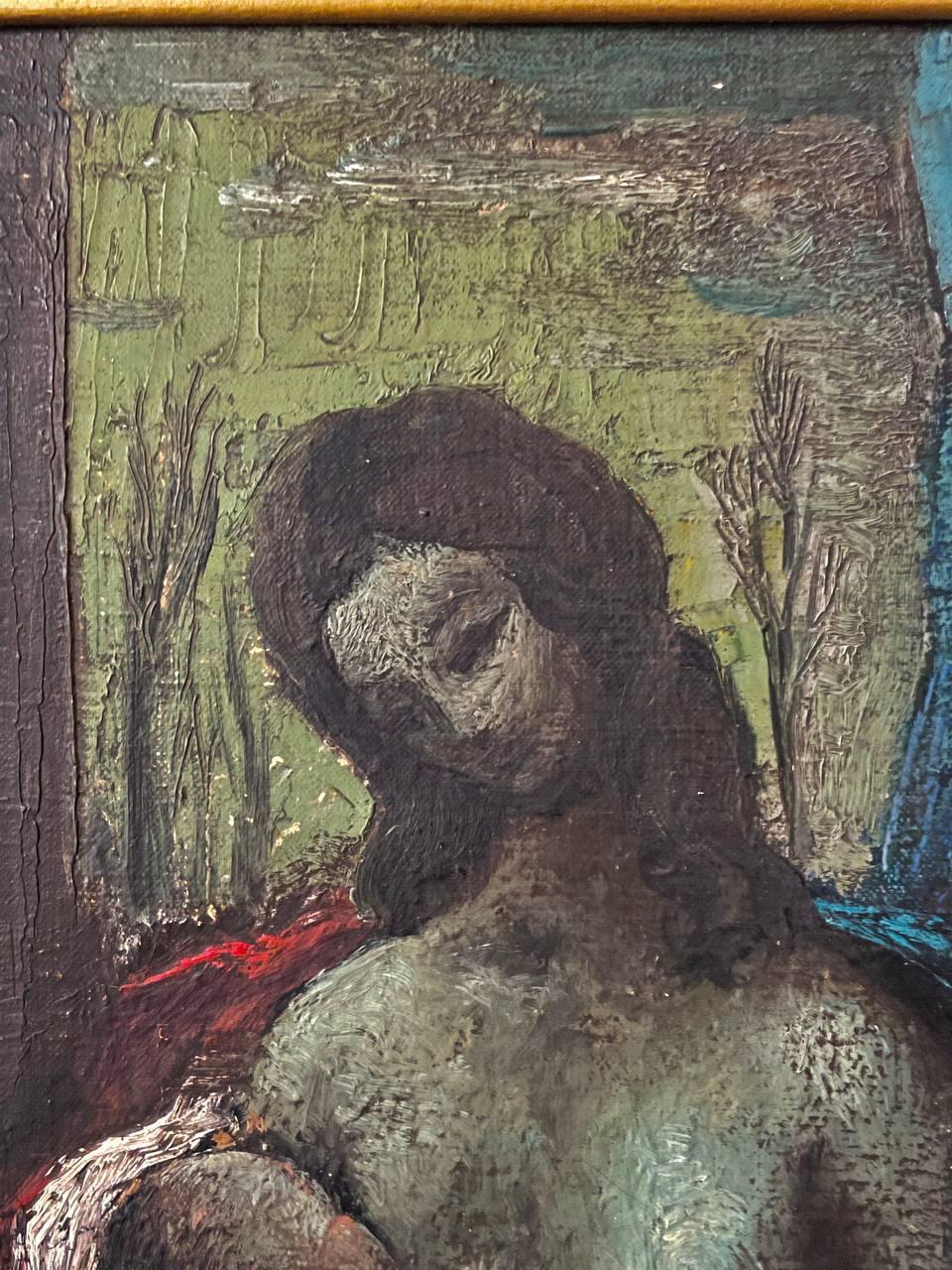 Signierte Vintage European Expressionist Madonna & Child Ölgemälde im Angebot 1