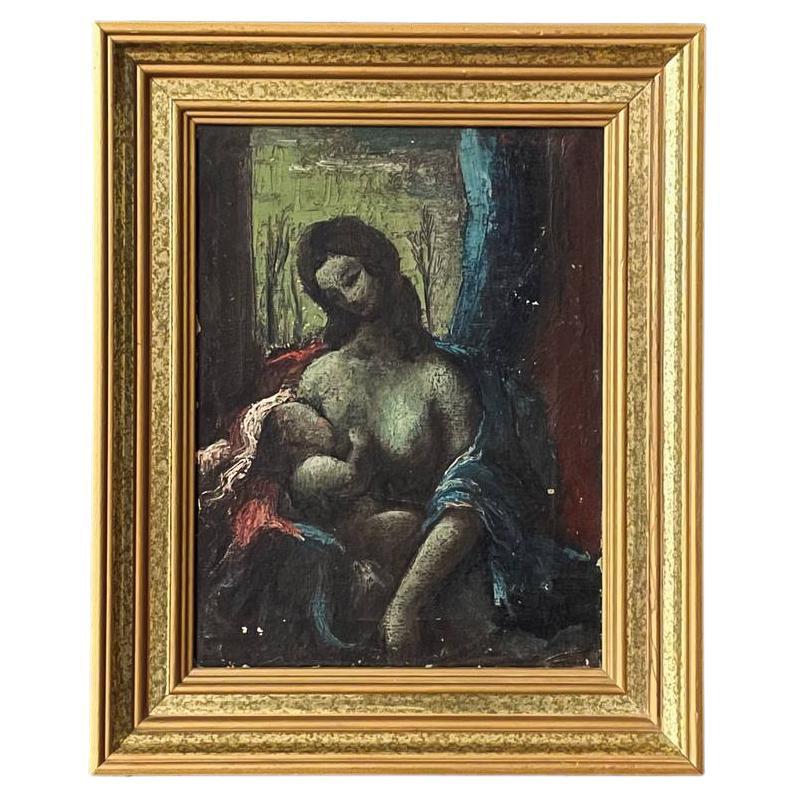 Signierte Vintage European Expressionist Madonna & Child Ölgemälde