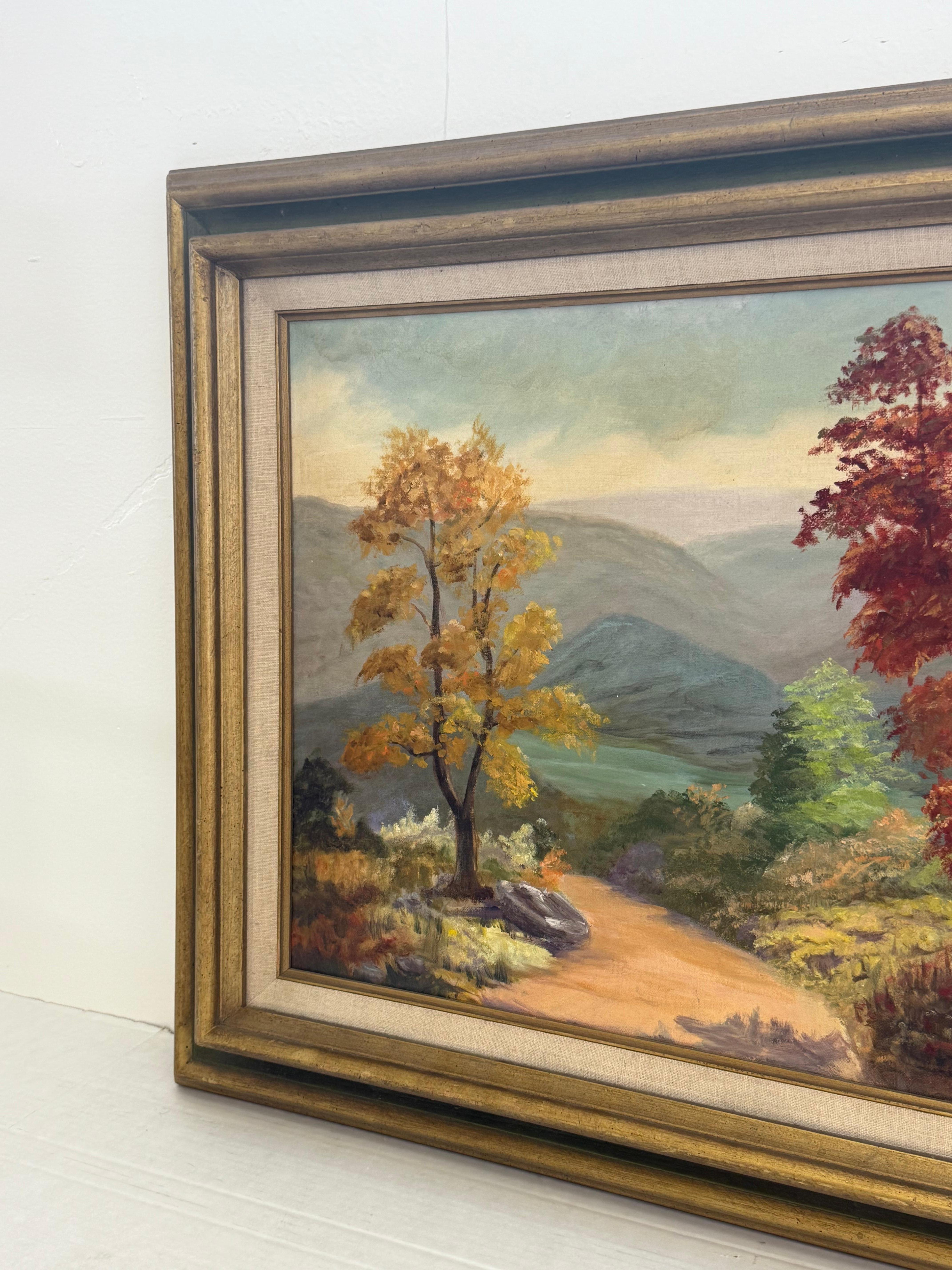 Signierte Vintage gerahmt Landschaft Ölgemälde mit Bäumen, Berg (Moderne der Mitte des Jahrhunderts) im Angebot