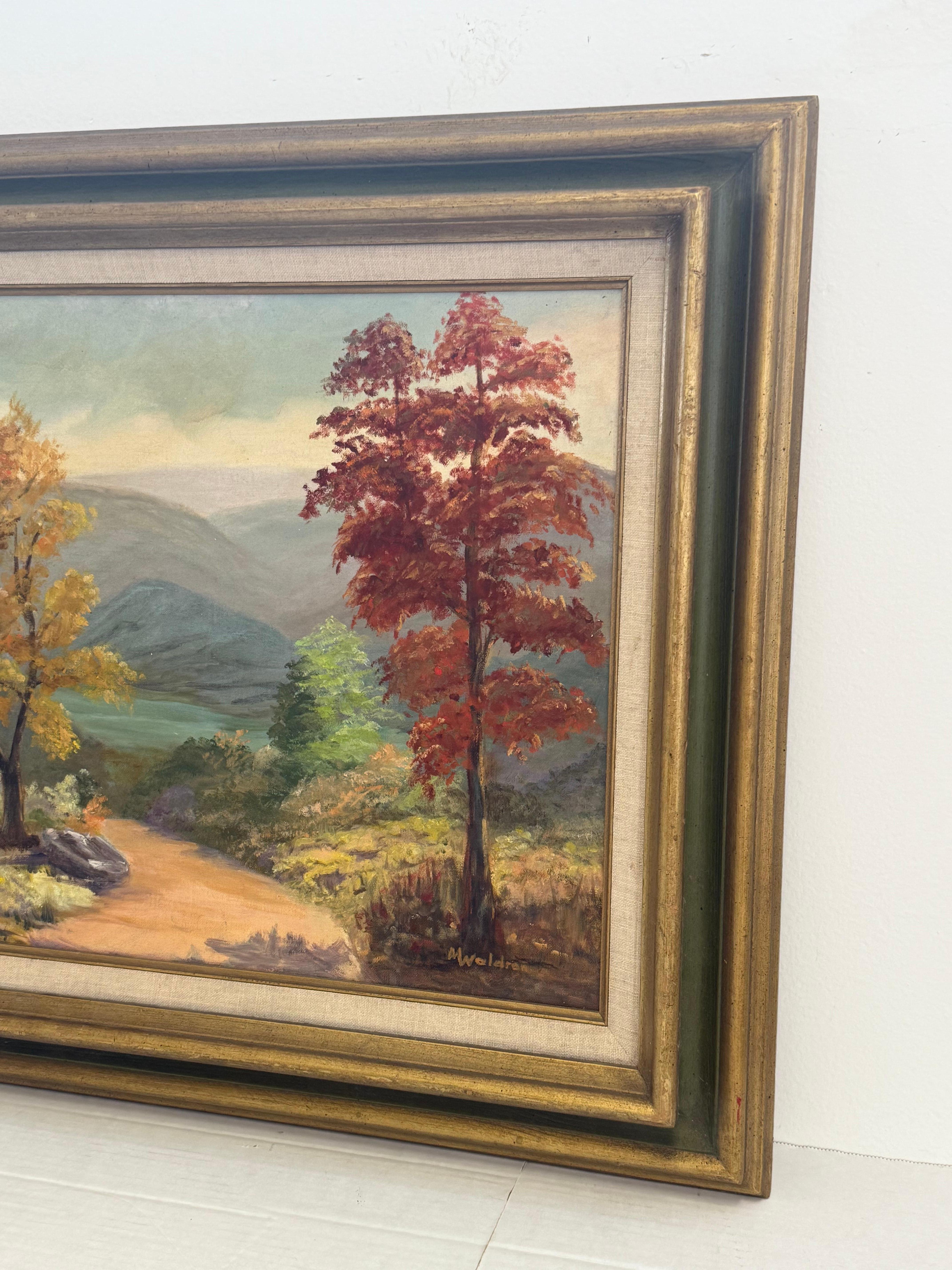 Signierte Vintage gerahmt Landschaft Ölgemälde mit Bäumen, Berg im Zustand „Gut“ im Angebot in Seattle, WA