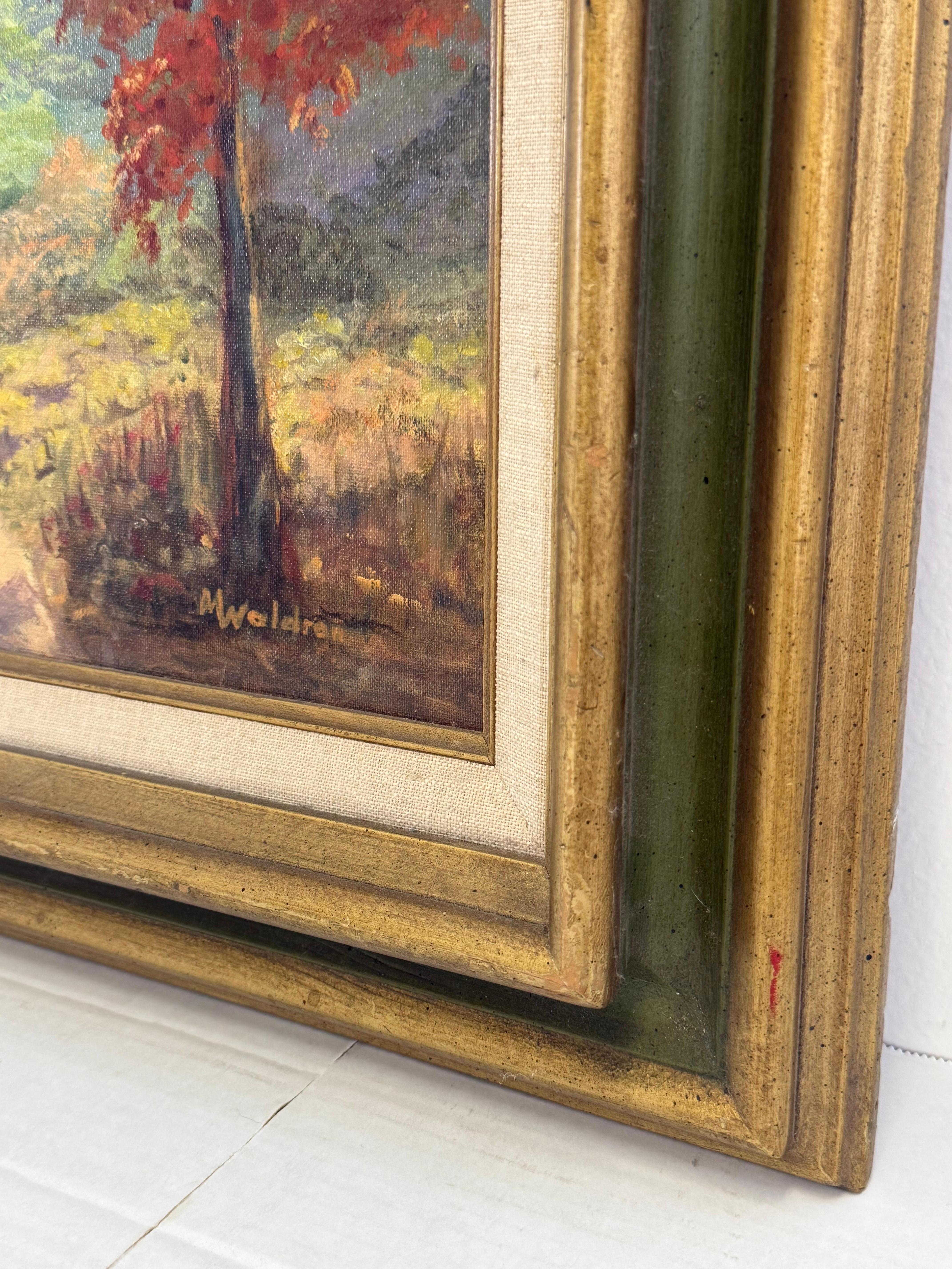 Signierte Vintage gerahmt Landschaft Ölgemälde mit Bäumen, Berg im Angebot 3