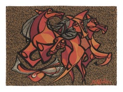 Signed Vintage French Tapestry "Wild Galop" by Roch Popelier - Rug & Kilim