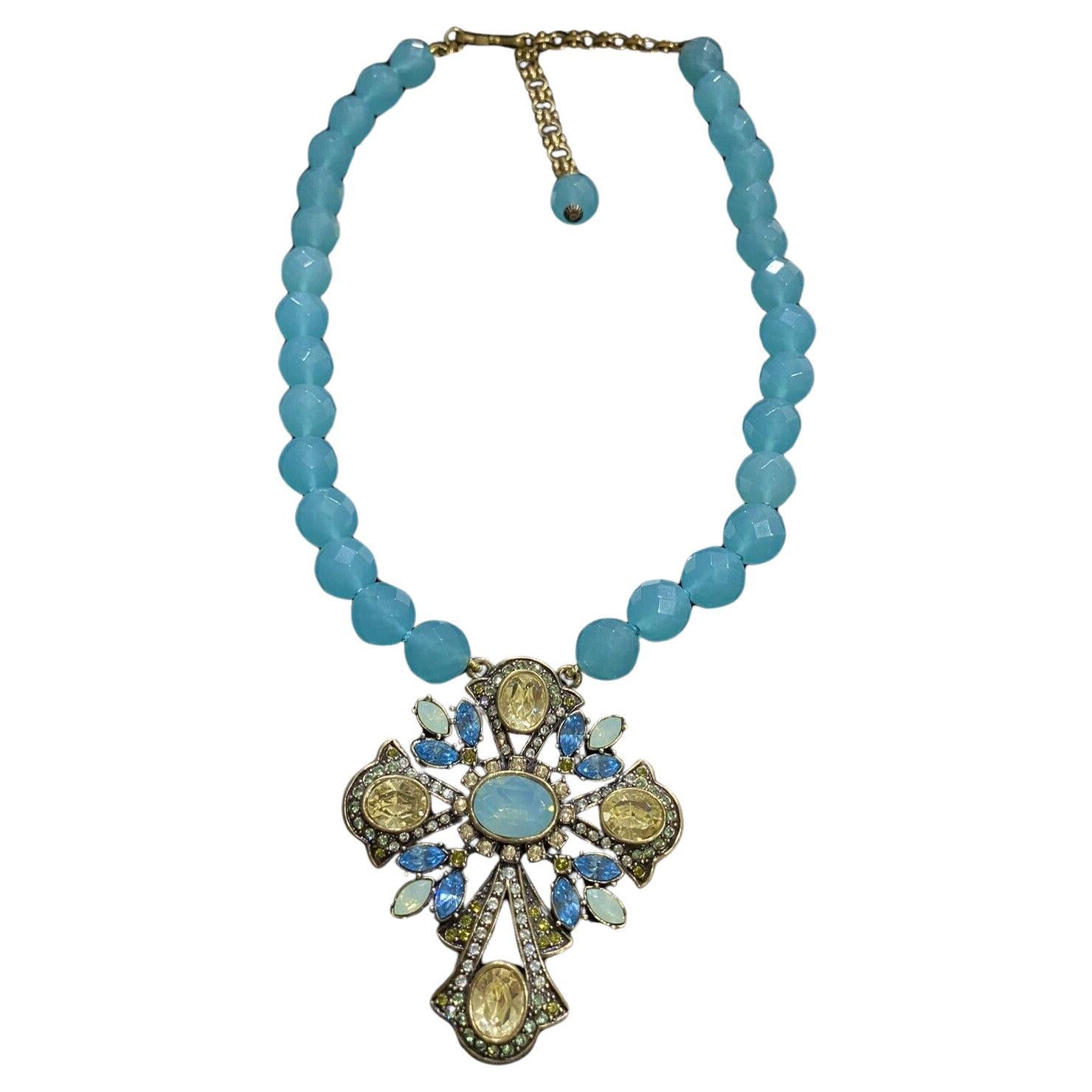 Signed Vintage HEIDI DAUS Designer Bead and Crystal Pendant Necklace For Sale
