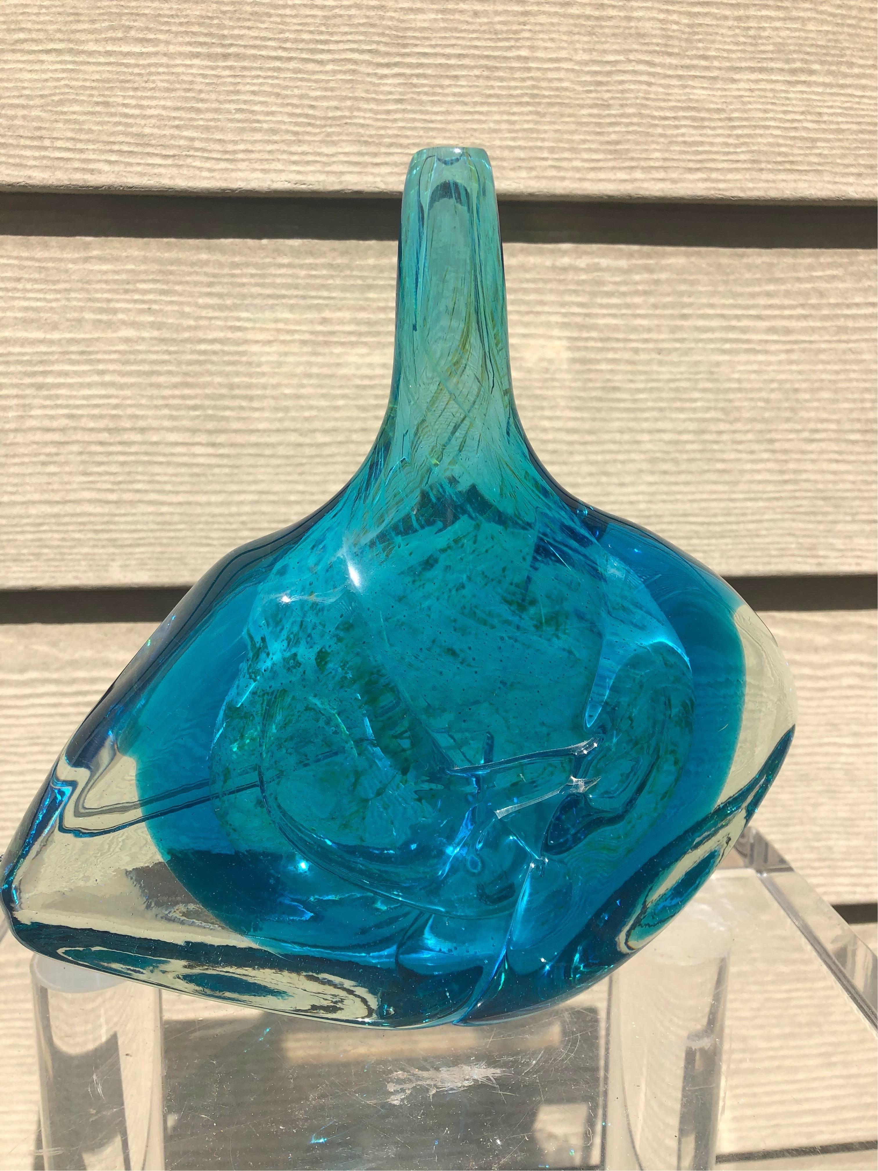 Signed vintage Maltese hand blown glass vase. Ineligible signature for Mdina company and dated 1978.