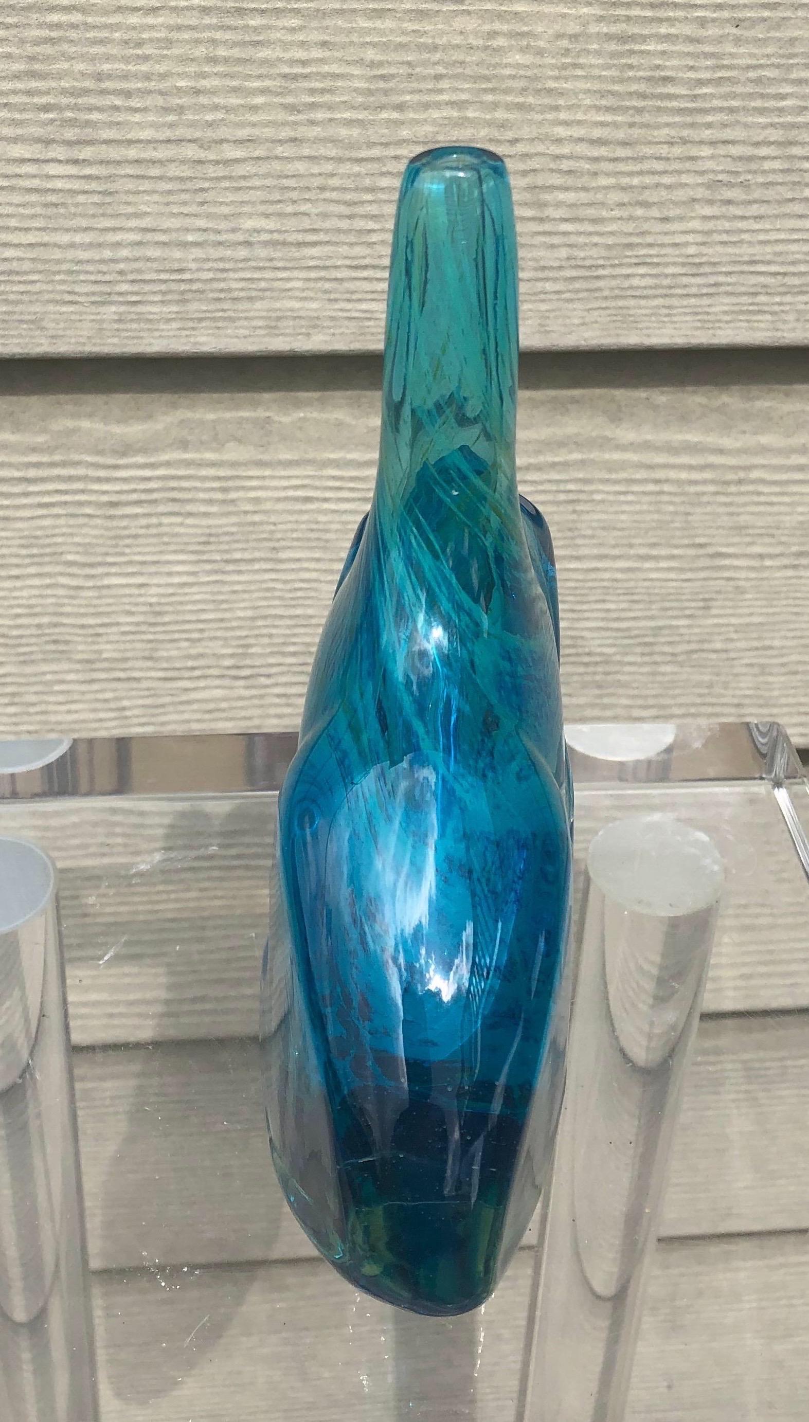 Signed Vintage Maltese Hand Blown Glass Vase In Good Condition In Charleston, SC